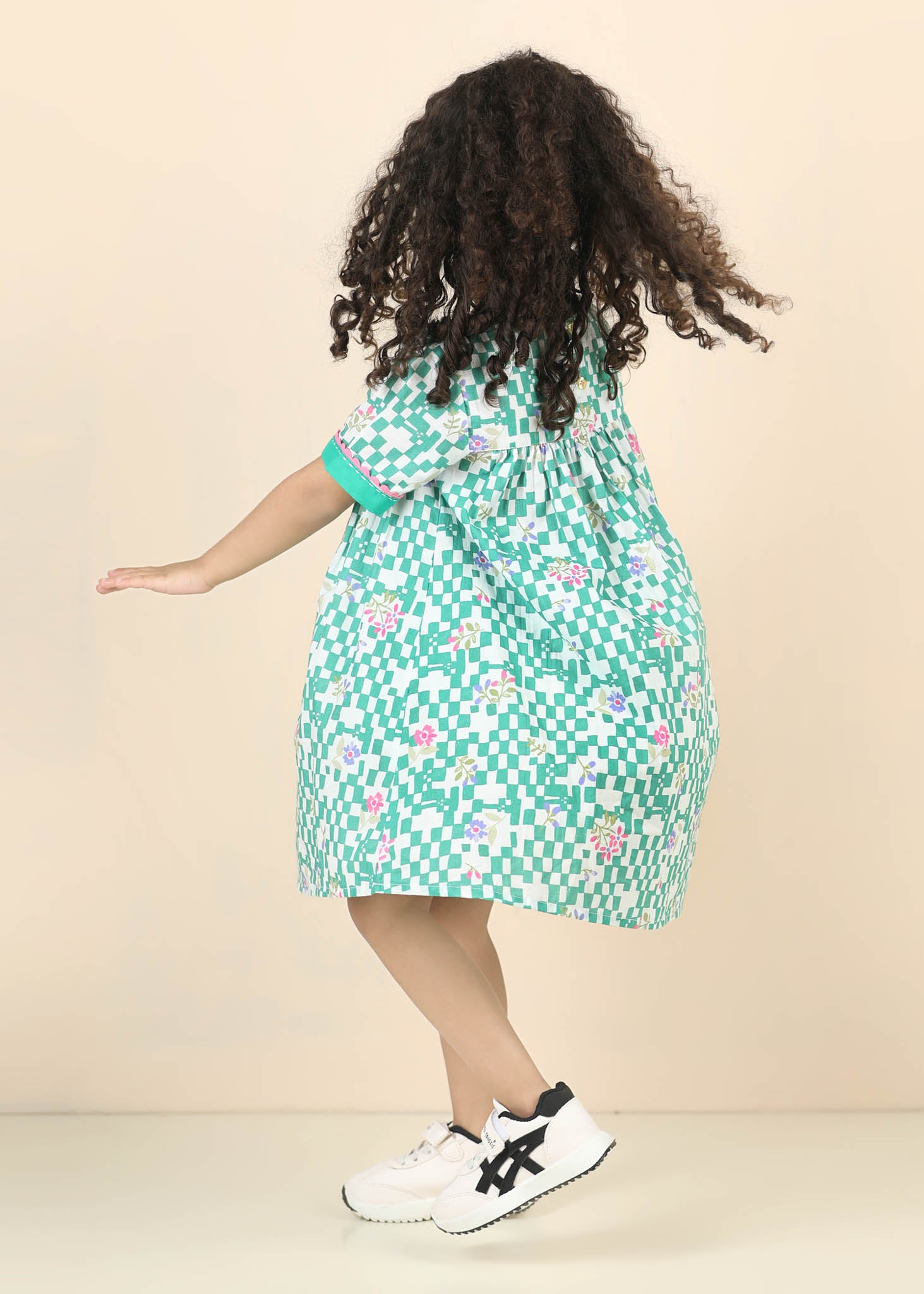 Tiered Lilac Cotton Dress – Green (6M–12 Yrs)