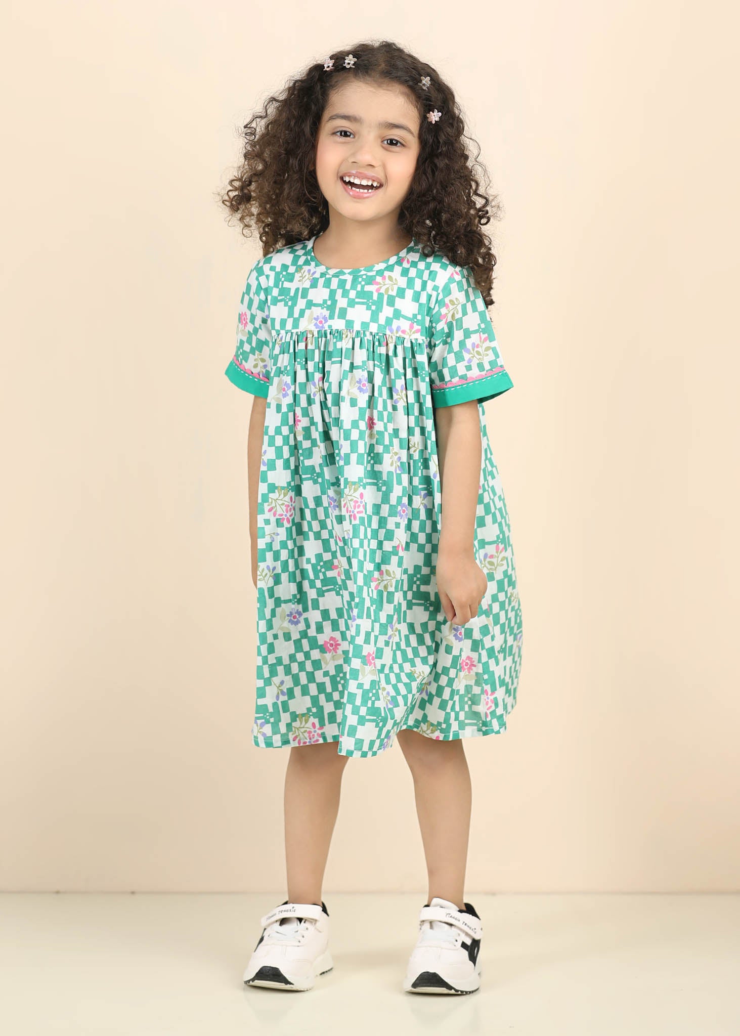Tiered Lilac Cotton Dress – Green (6M–12 Yrs)