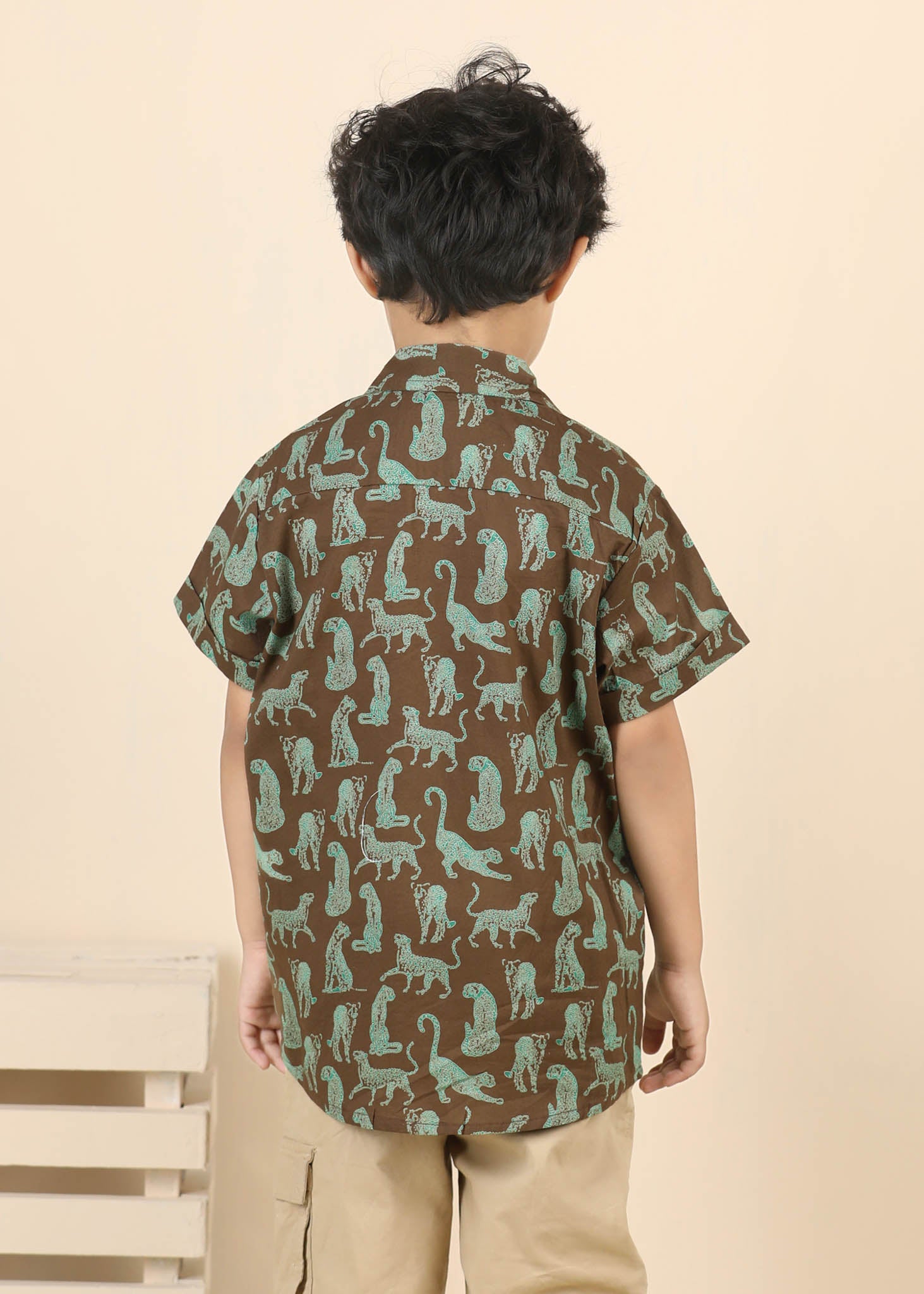 Leopard Print Cotton Shirt – Brown (6M–12 Yrs)
