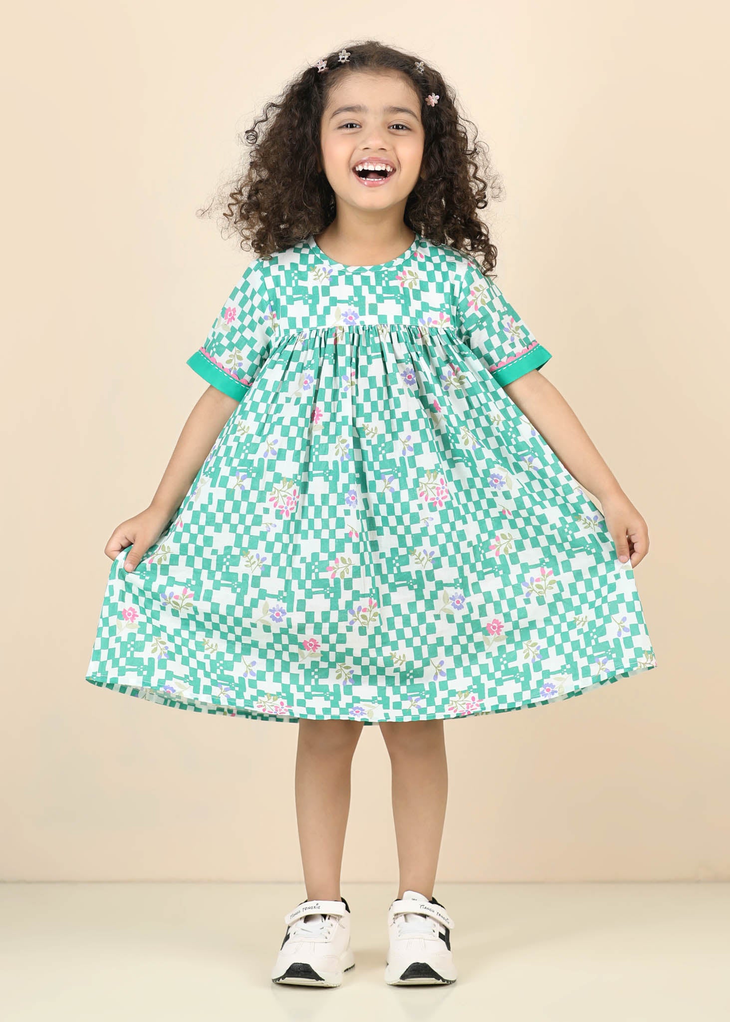 Tiered Lilac Cotton Dress – Green (6M–12 Yrs)