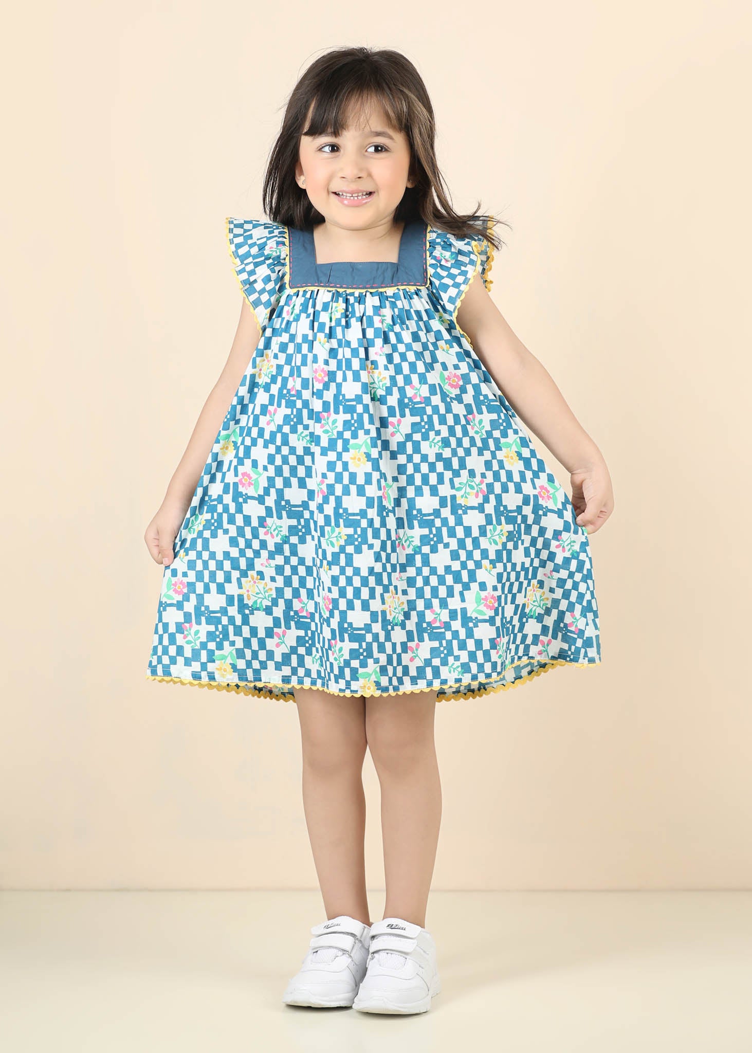 Scarlet Cotton Dress – Blue (6M–12 Yrs)