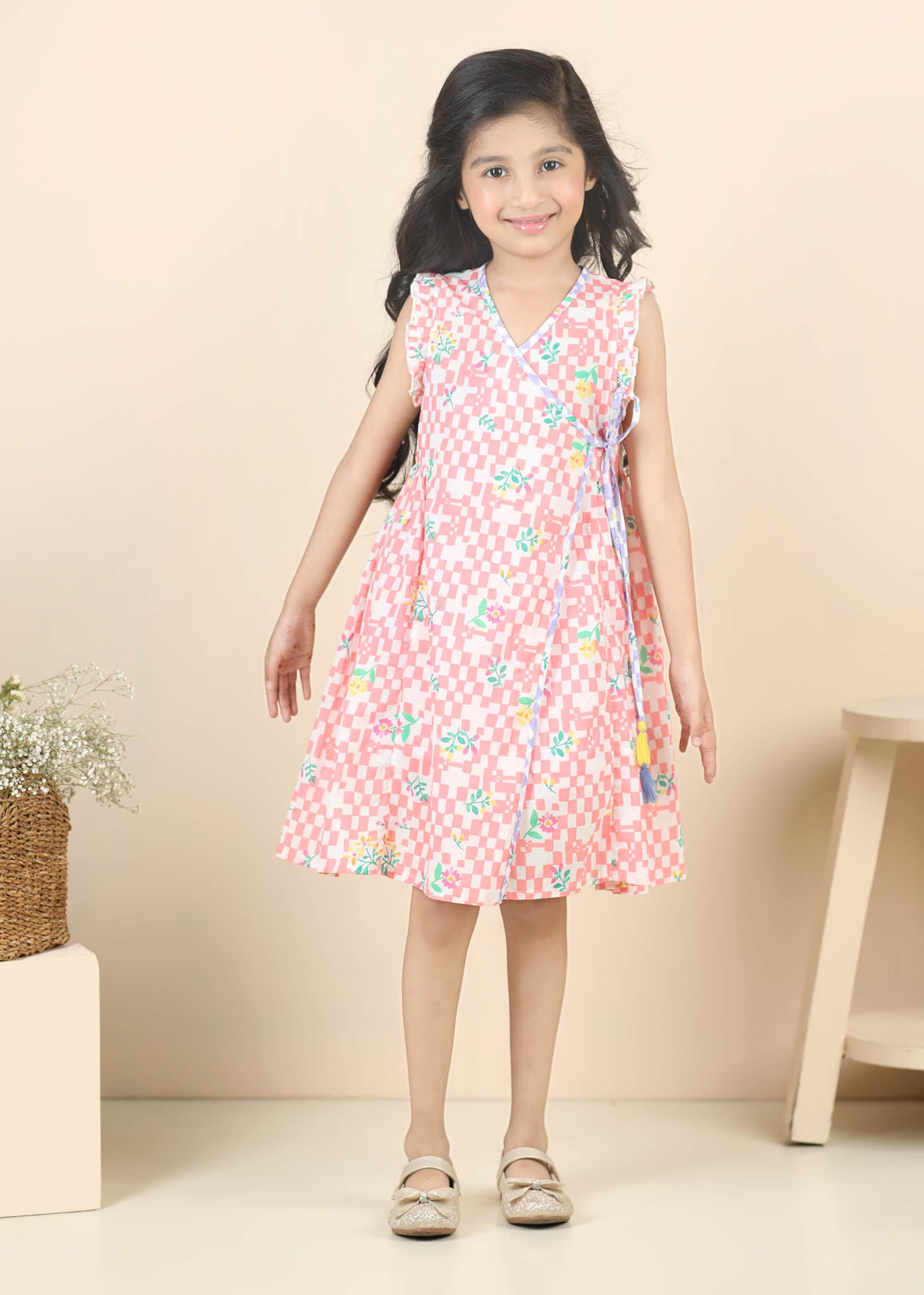 Angrakha Cotton Dress – Pink (6M–12 Yrs)
