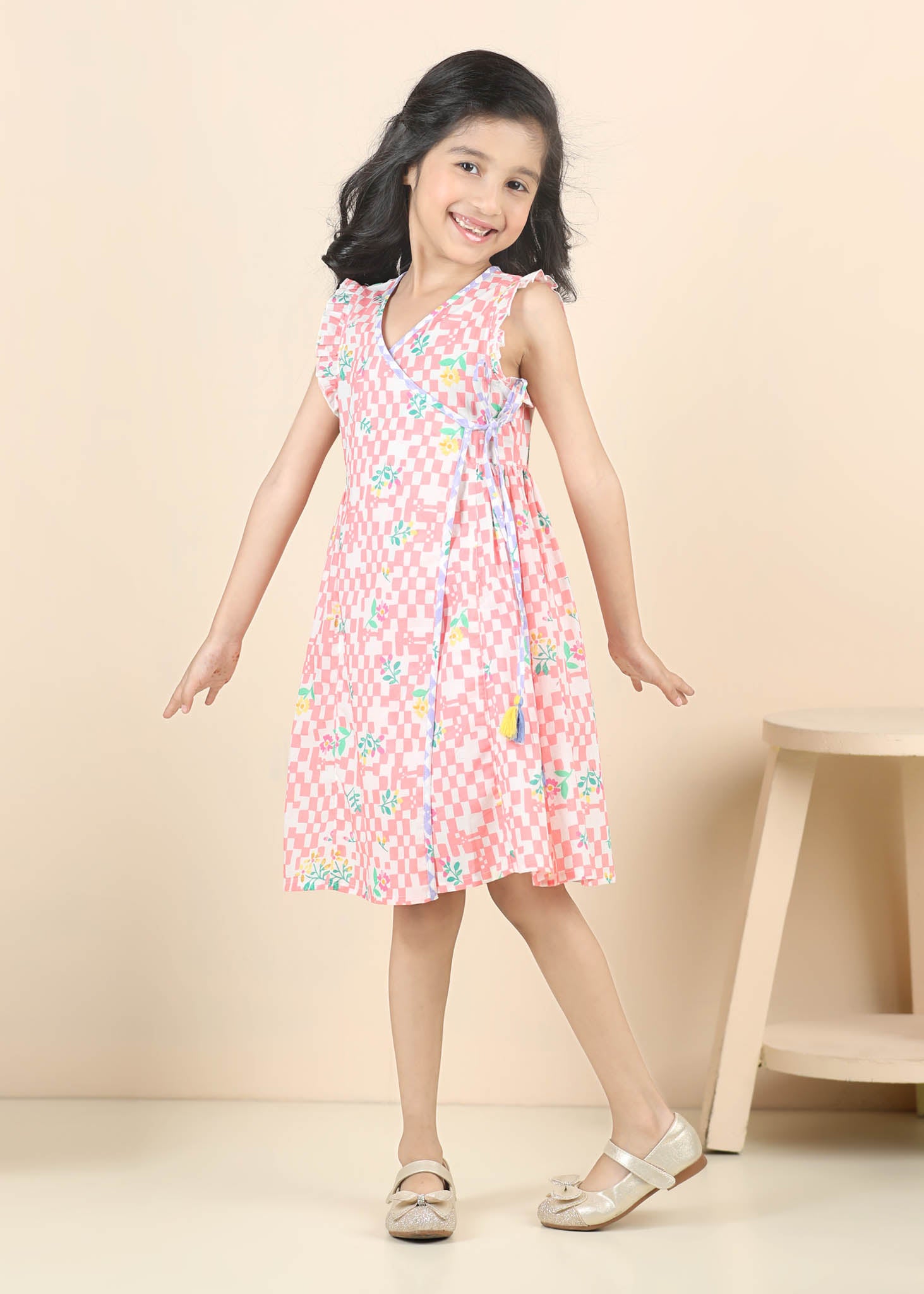 Angrakha Cotton Dress – Pink (6M–12 Yrs)