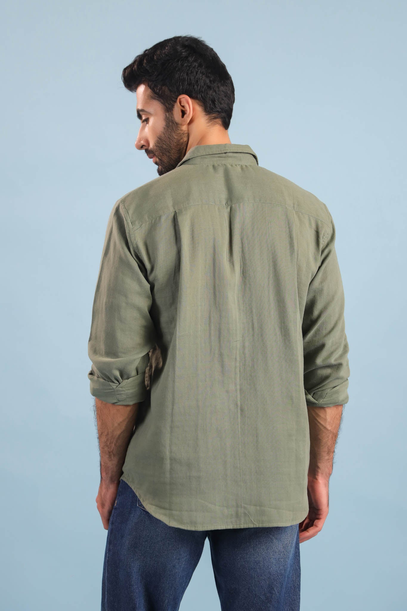 Men’s Double Gauze Cotton Shirt – Olive