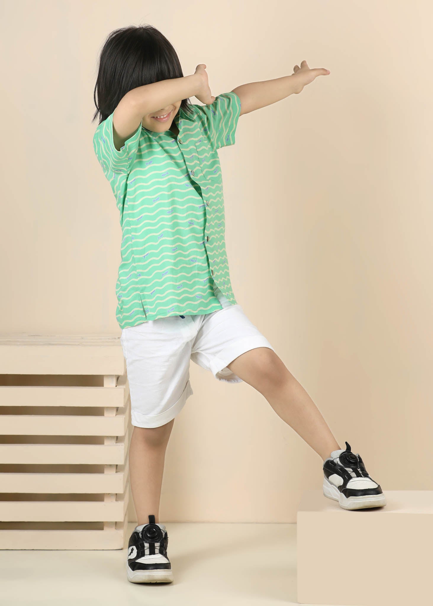 Fish Print Cotton Shirt – Green (6M–12 Yrs)