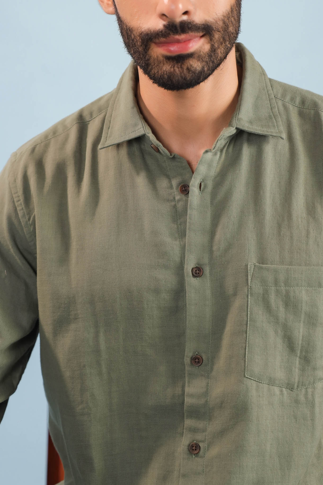 Men’s Double Gauze Cotton Shirt – Olive
