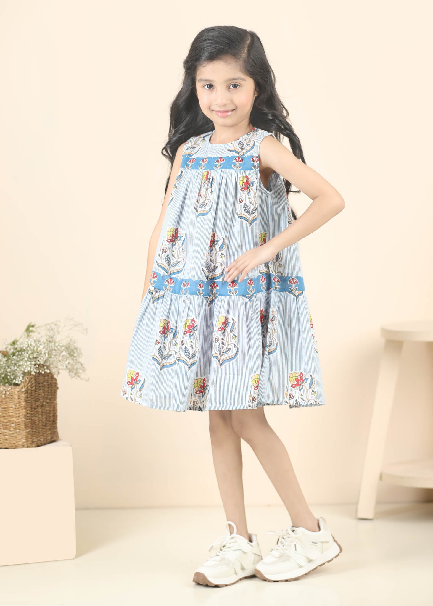 Mia Buta Cotton Dress Girls – Blue (6M–12 Yrs)