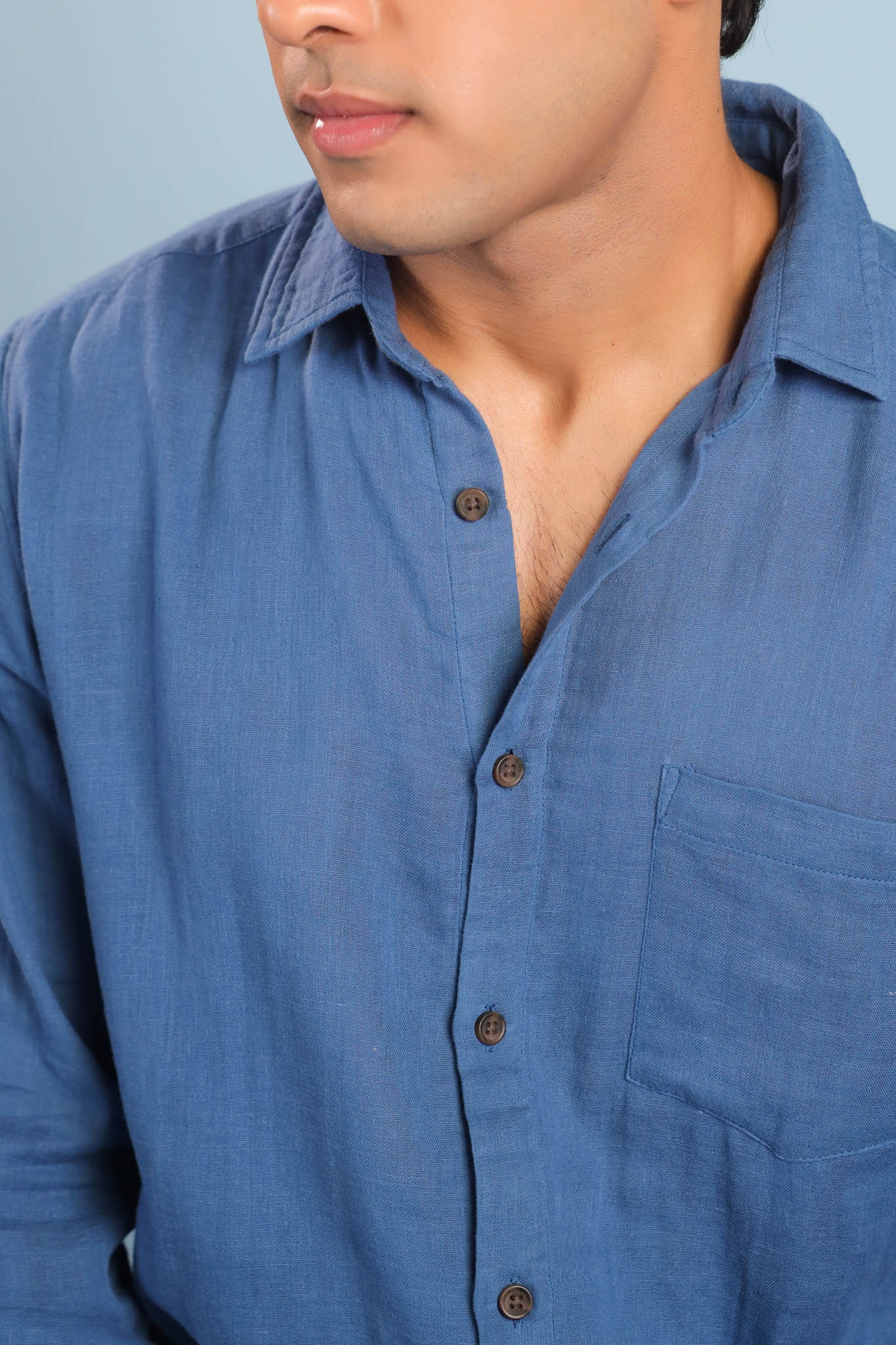 Men’s Double Gauze Cotton Shirt - Cobalt Blue