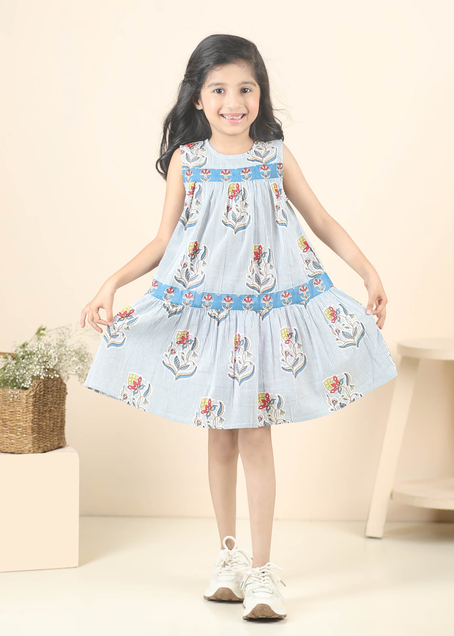 Mia Buta Cotton Dress Girls – Blue (6M–12 Yrs)