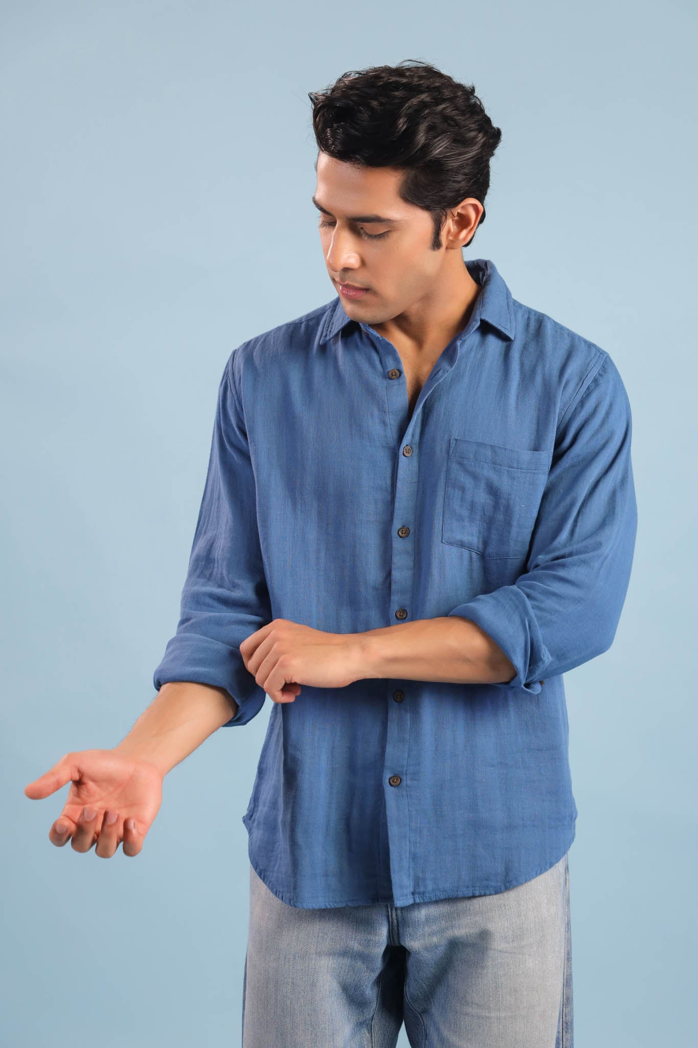 Men’s Double Gauze Cotton Shirt - Cobalt Blue