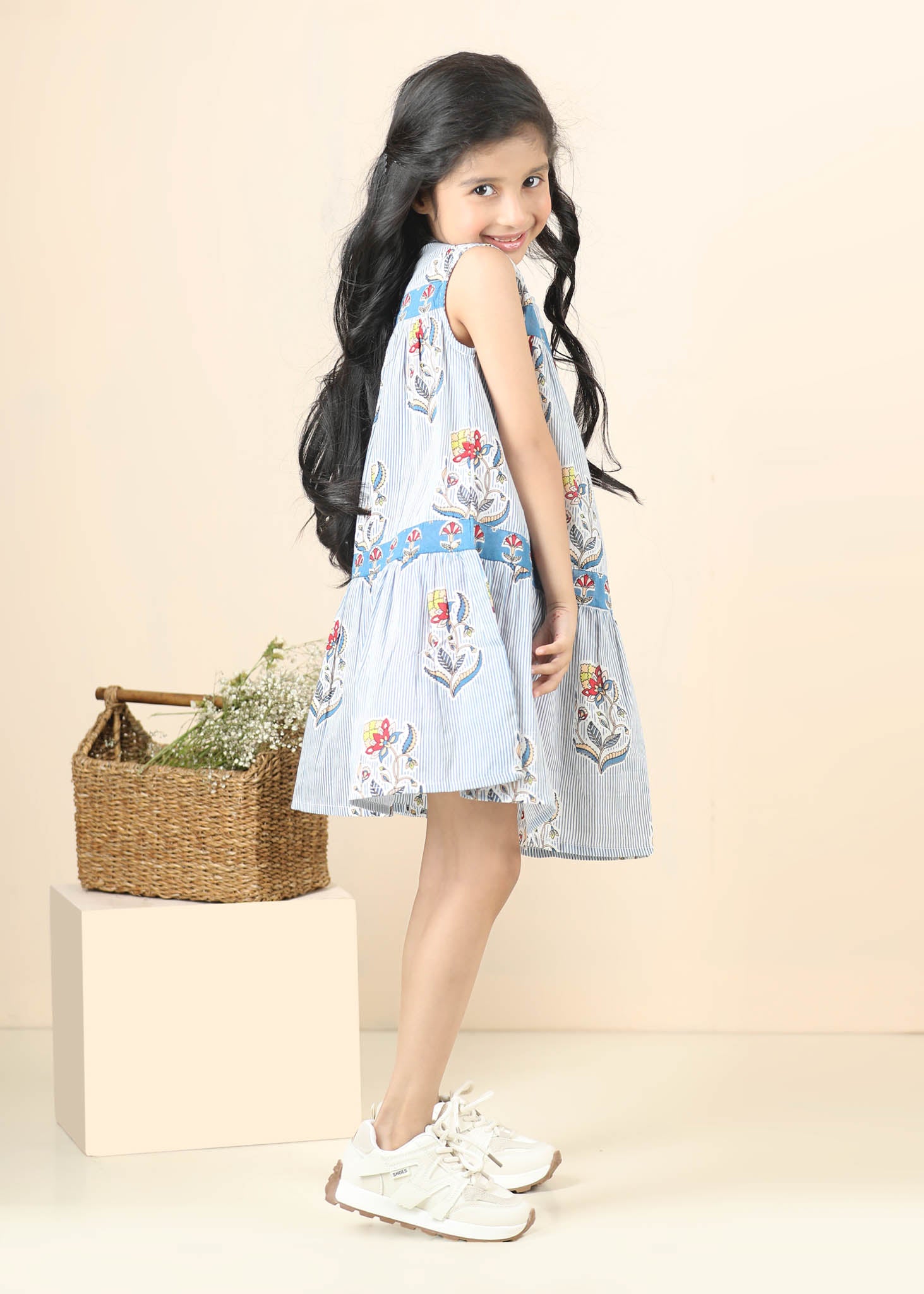 Mia Buta Cotton Dress Girls – Blue (6M–12 Yrs)