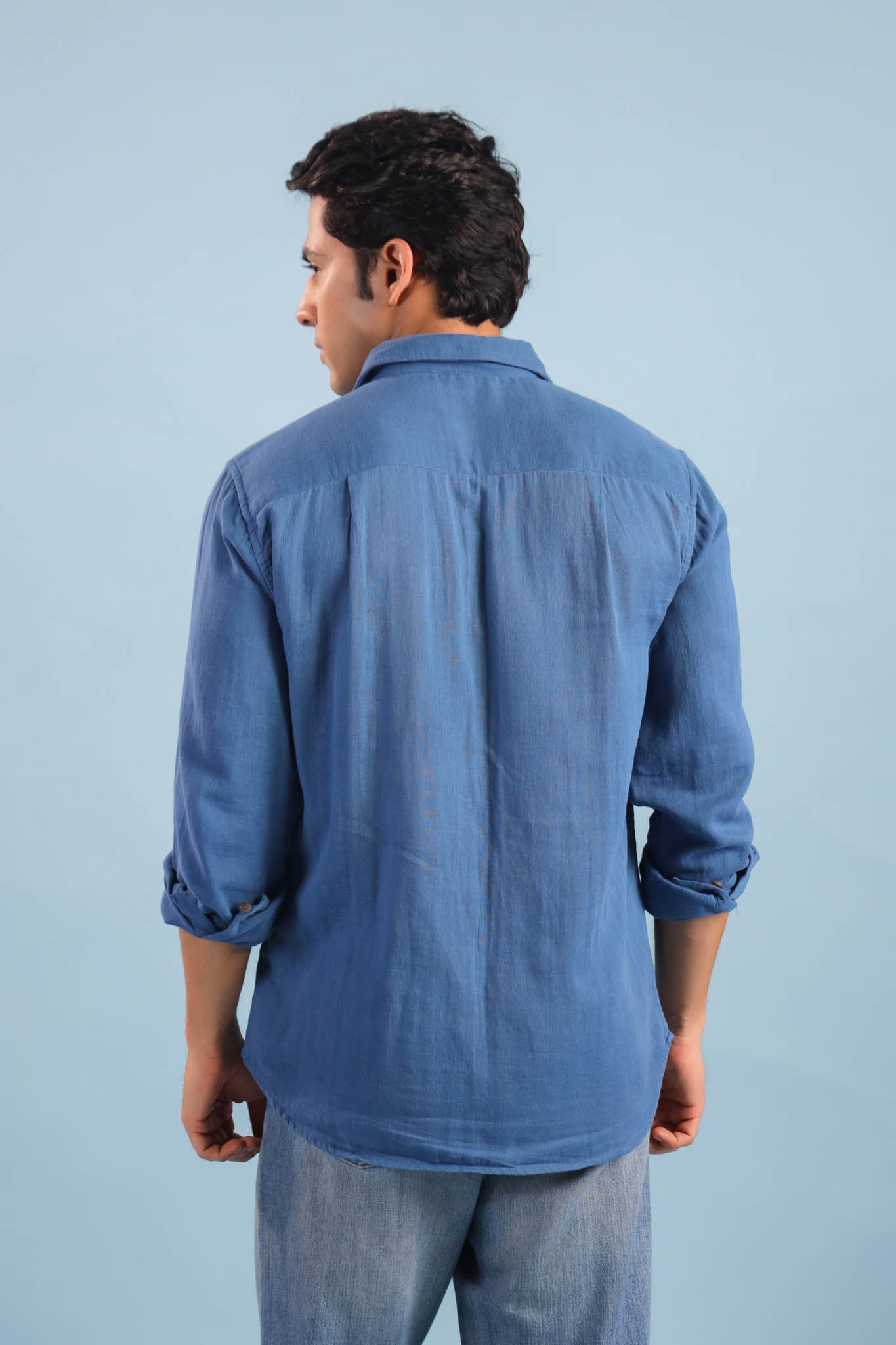 Men’s Double Gauze Cotton Shirt - Cobalt Blue