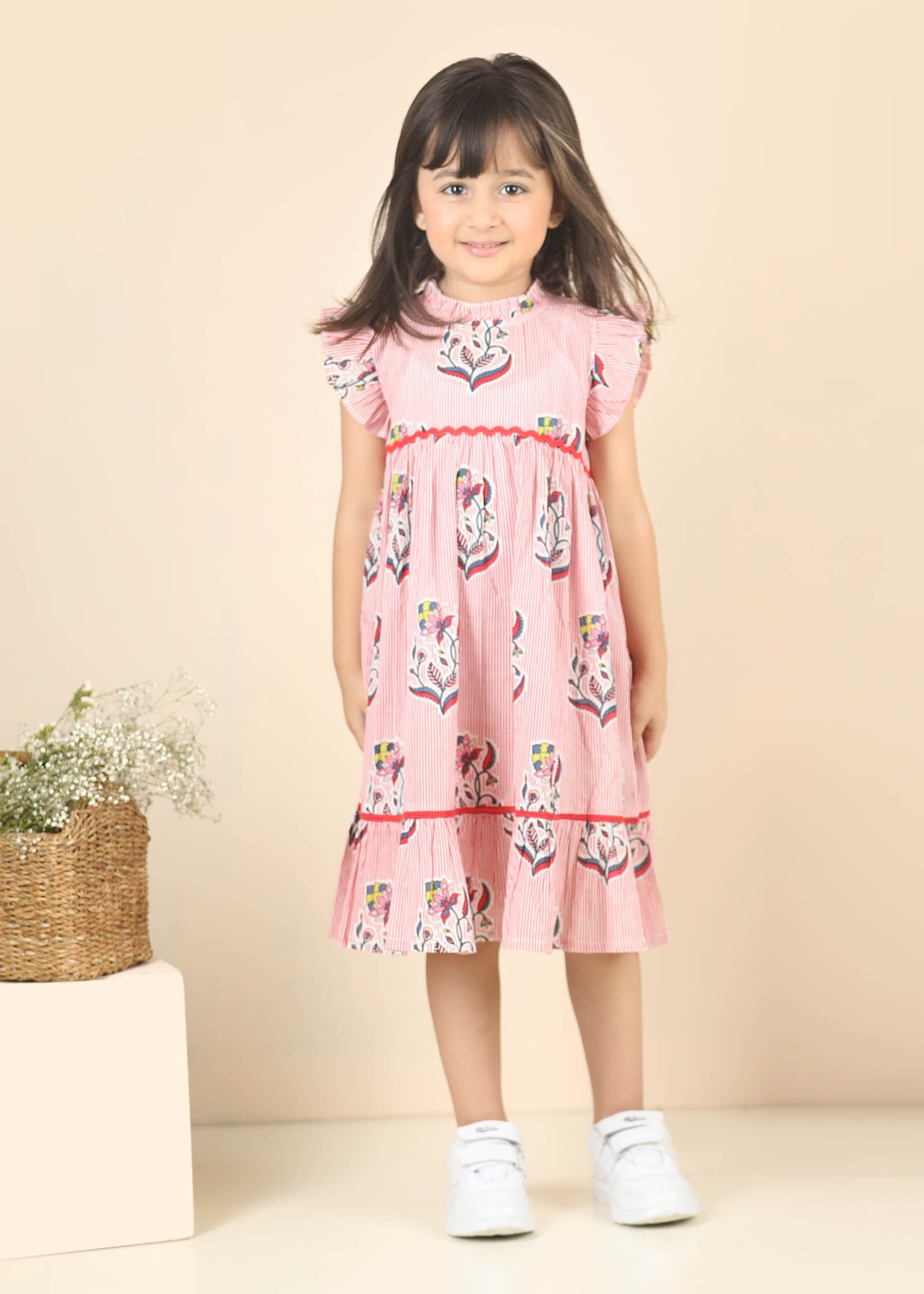 Taya Buti Cotton Dress Girls – Red (6M–12 Yrs)