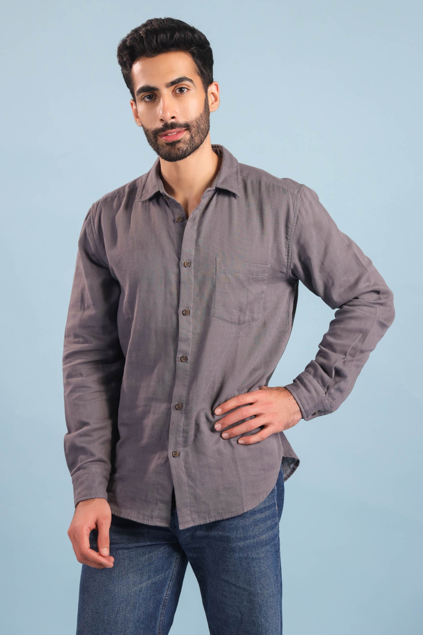Men’s Double Gauze Cotton Shirt - Charcoal Grey