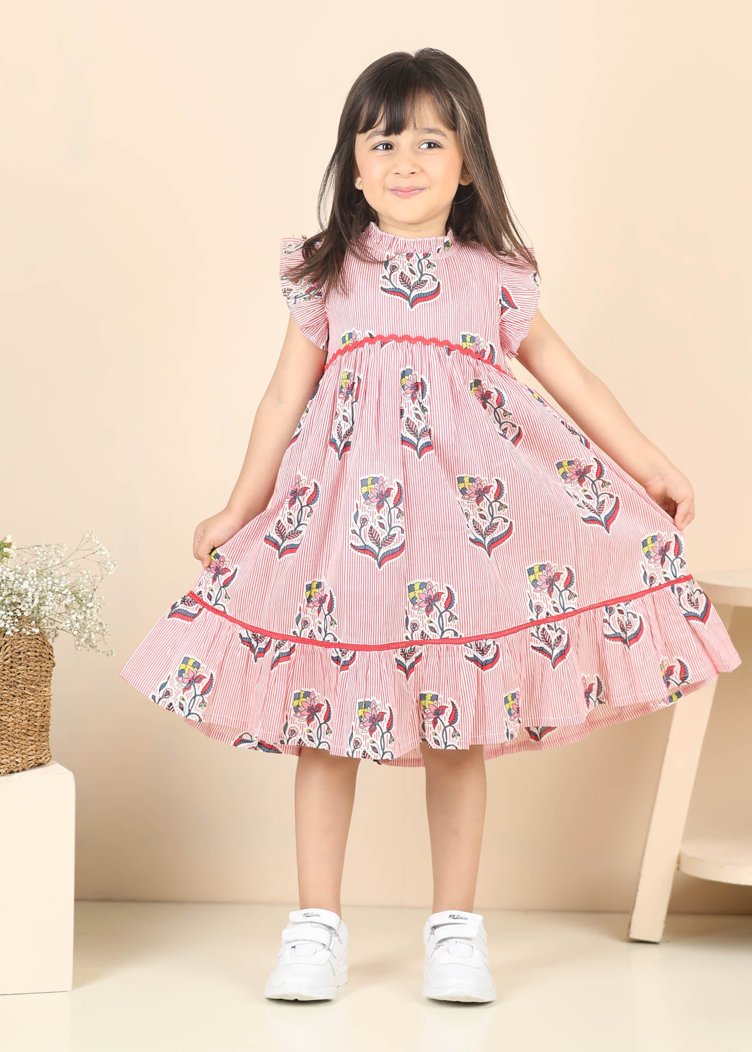 Taya Buti Cotton Dress Girls – Red (6M–12 Yrs)