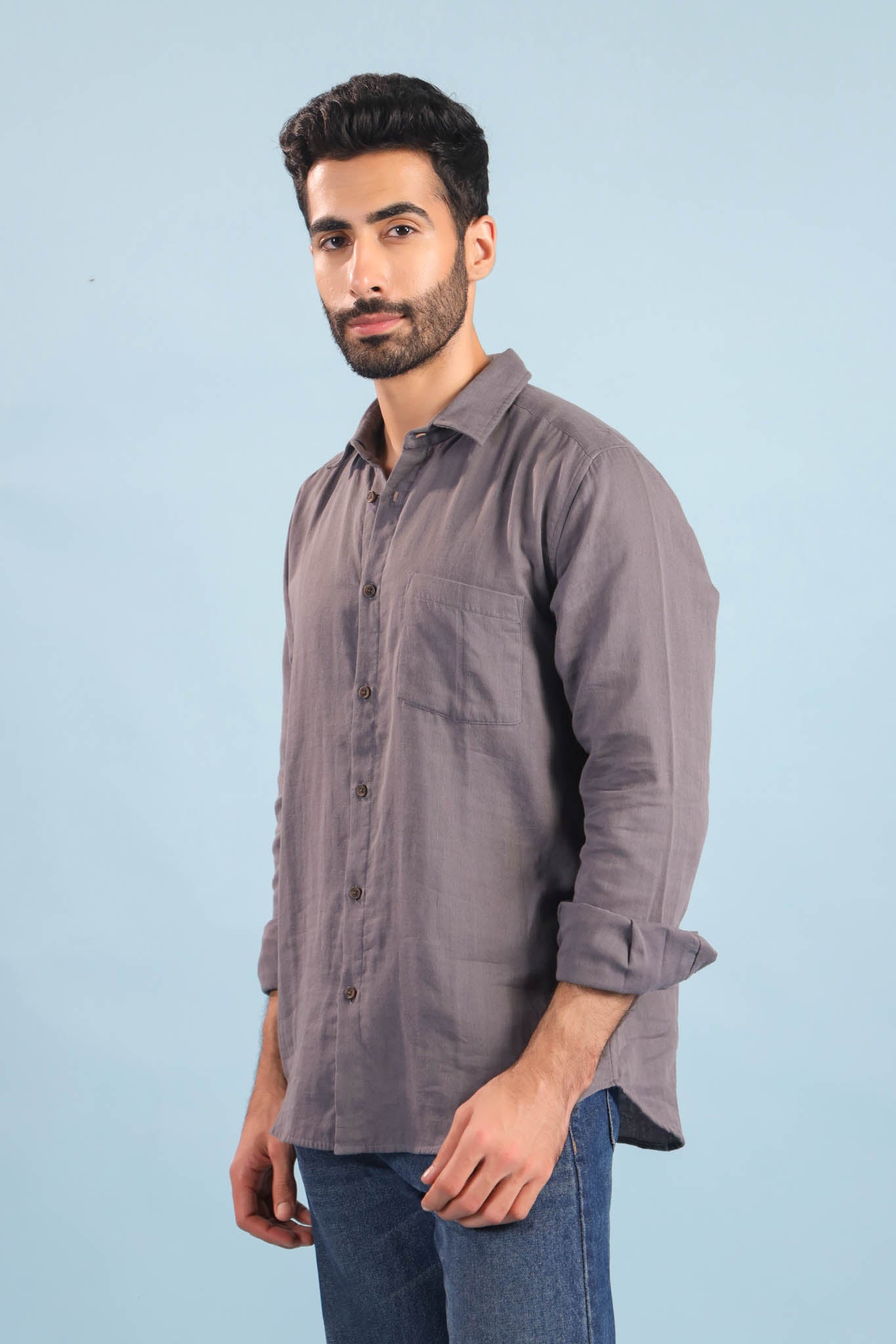 Men’s Double Gauze Cotton Shirt - Charcoal Grey