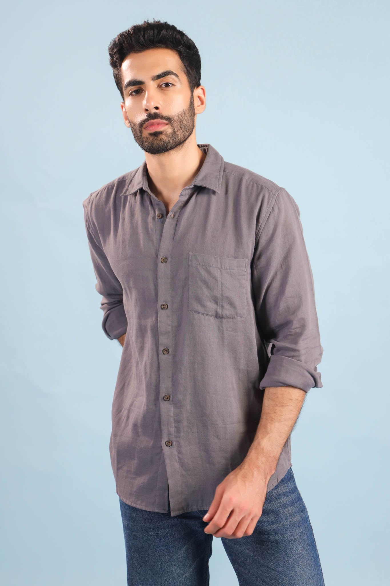Men’s Double Gauze Cotton Shirt - Charcoal Grey