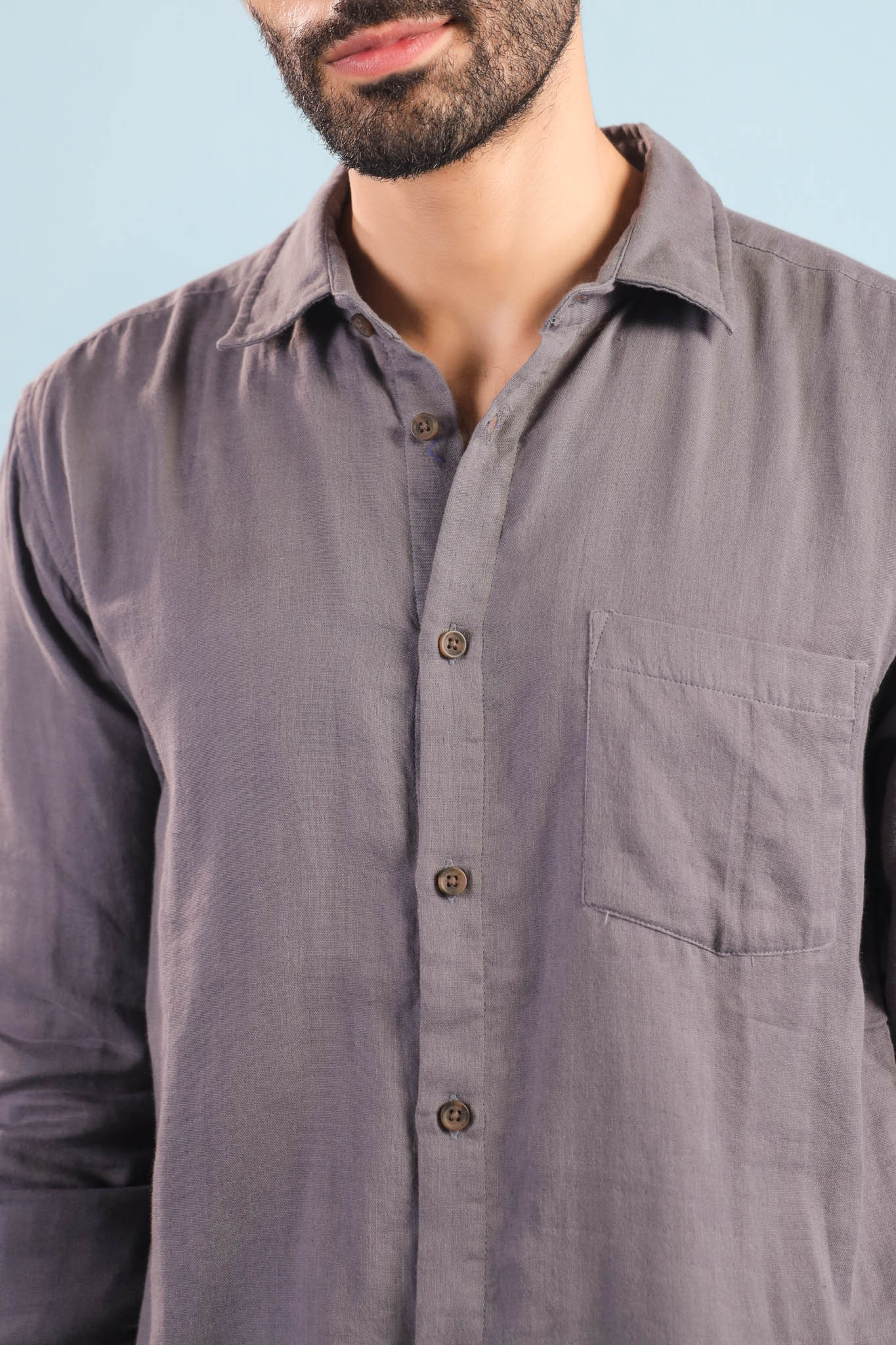 Men’s Double Gauze Cotton Shirt - Charcoal Grey