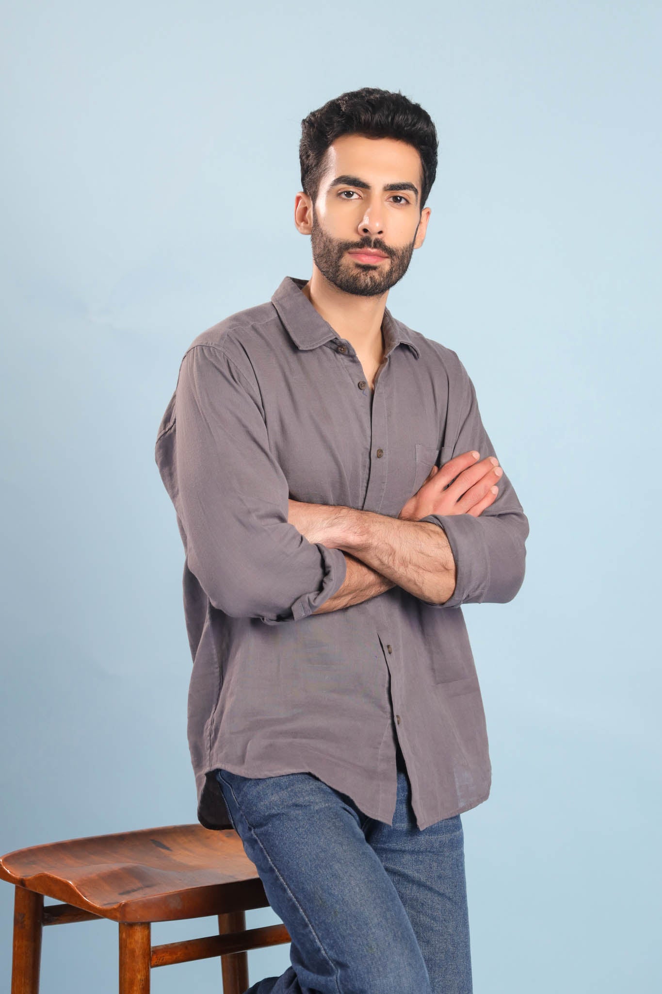 Men’s Double Gauze Cotton Shirt - Charcoal Grey