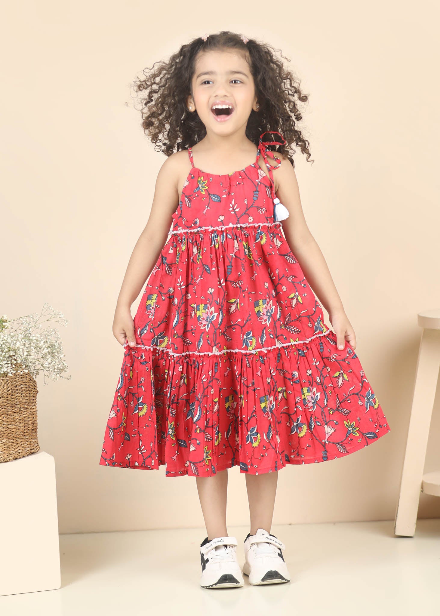 Mia Jaal Cotton Dress Girls – Red (6M–12 Yrs)