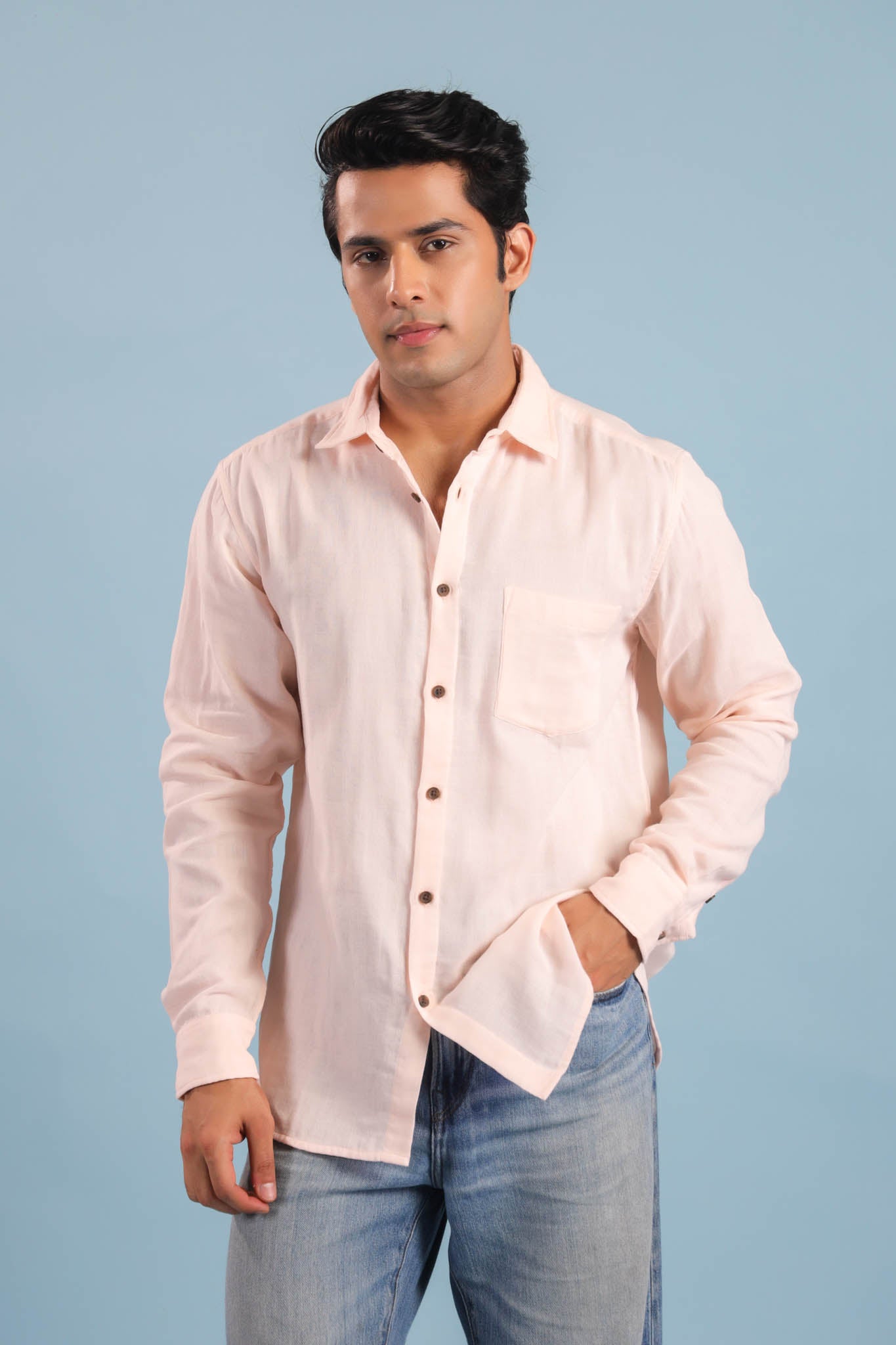 Men’s Double Gauze Cotton Shirt - Baby Pink