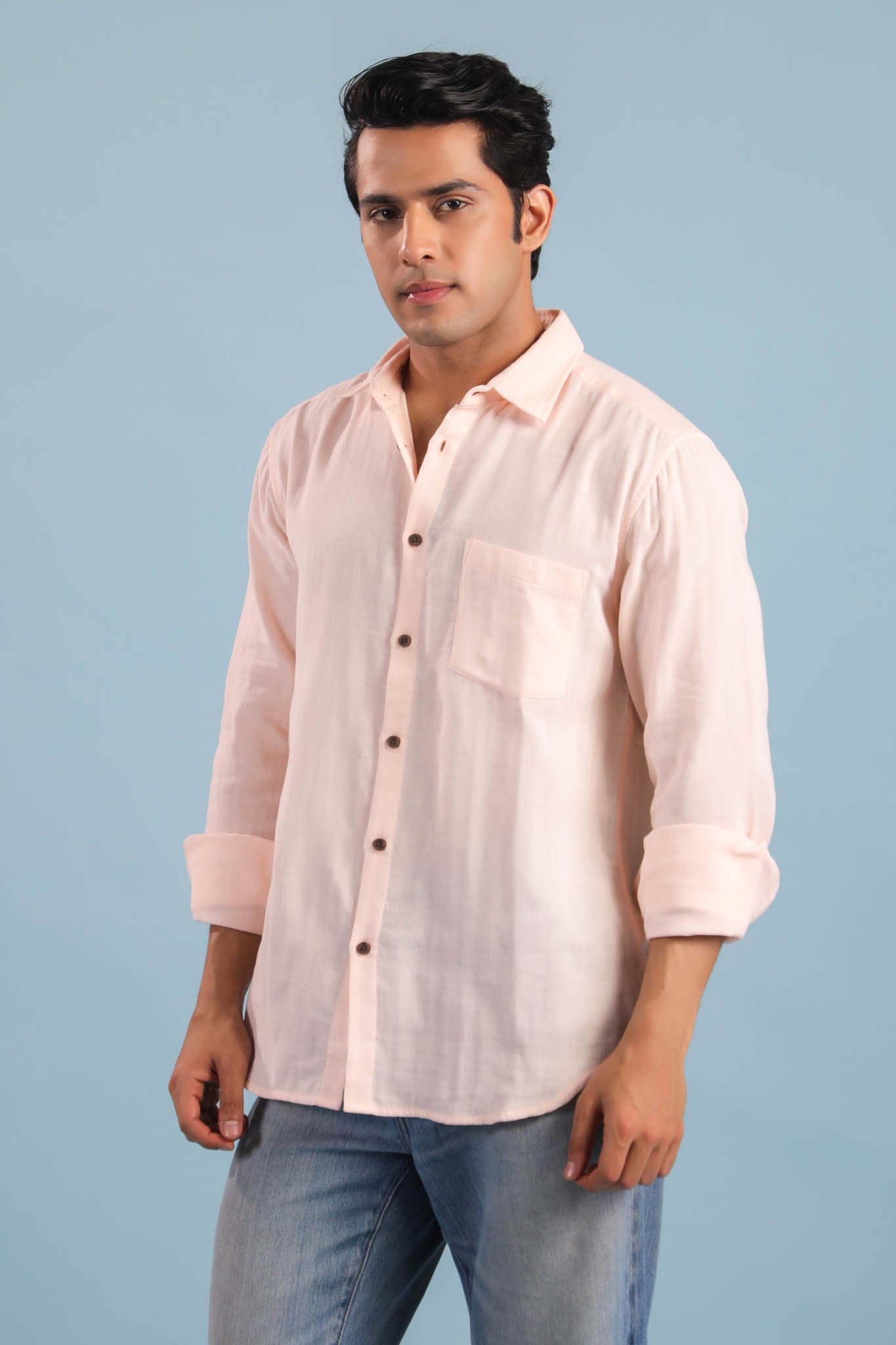 Men’s Double Gauze Cotton Shirt - Baby Pink