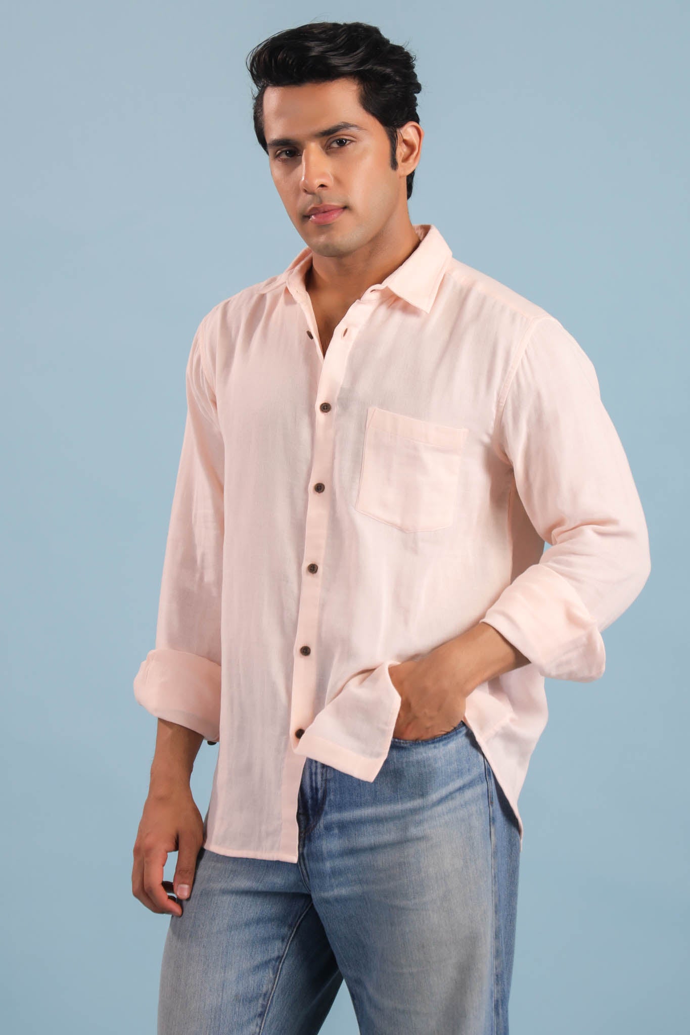 Men’s Double Gauze Cotton Shirt - Baby Pink