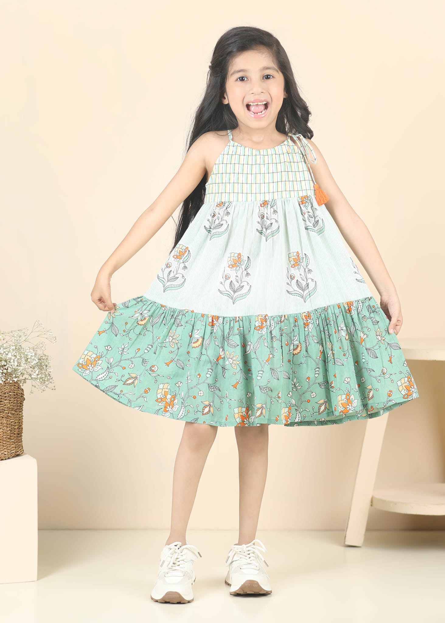 Nia Cotton Dress – Green (6M–12 Yrs)