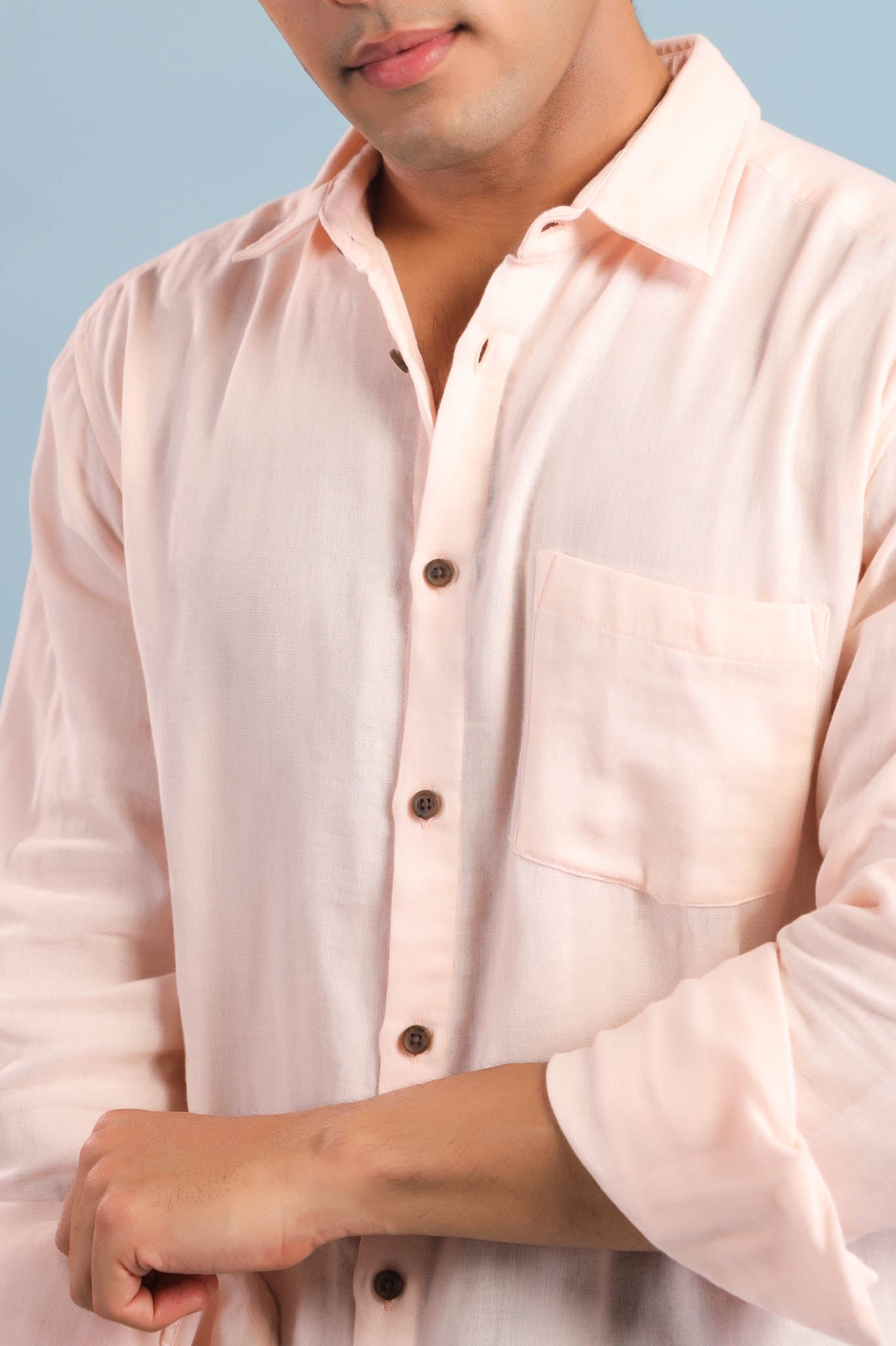 Men’s Double Gauze Cotton Shirt - Baby Pink