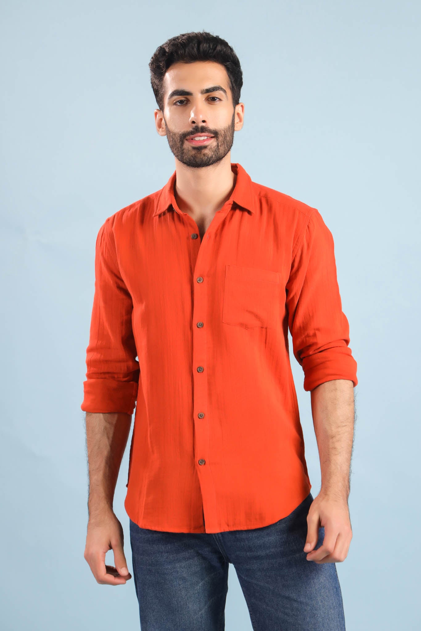 Men’s Double Gauze Cotton Shirt - Rust