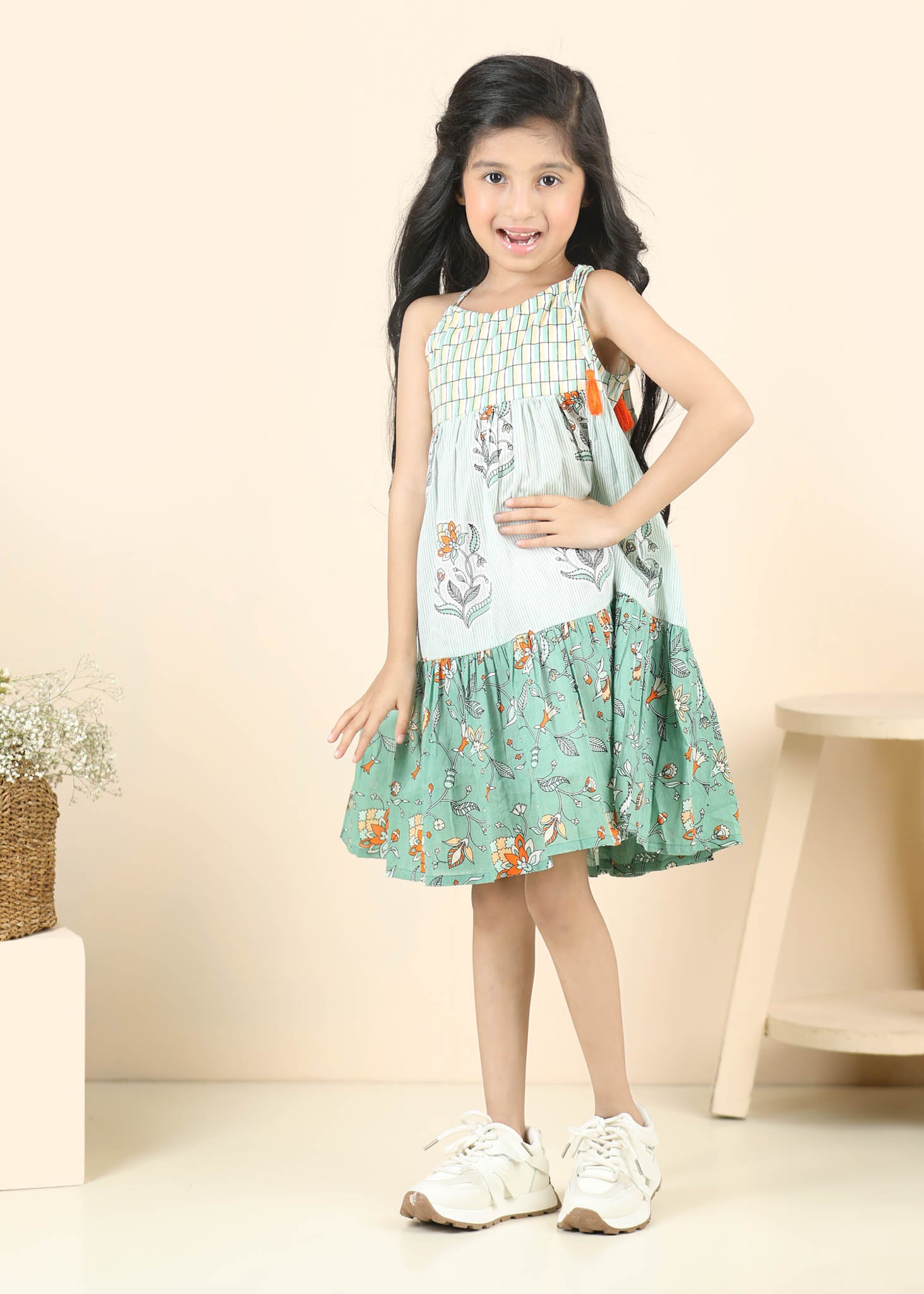 Nia Cotton Dress – Green (6M–12 Yrs)