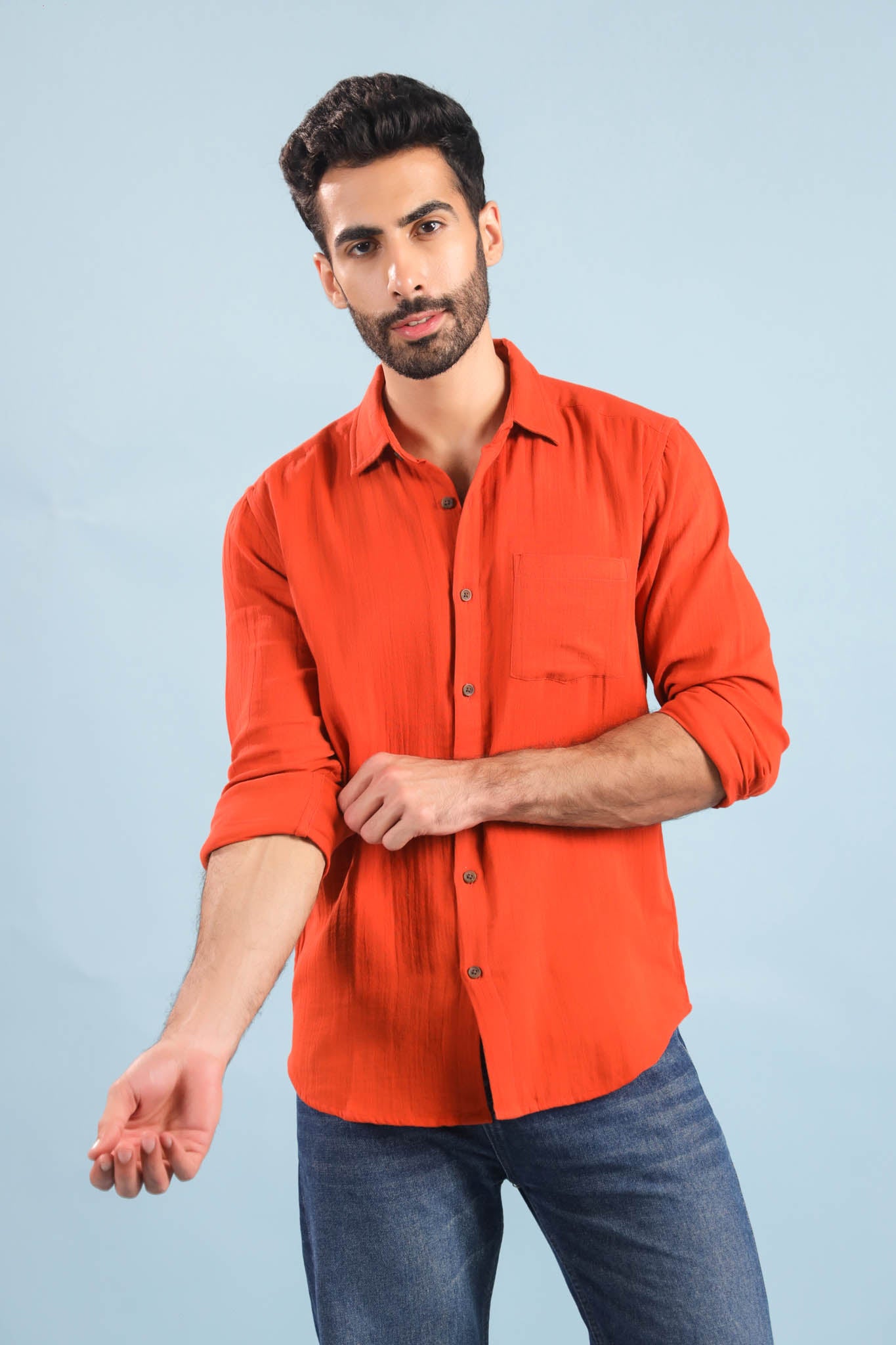 Men’s Double Gauze Cotton Shirt - Rust