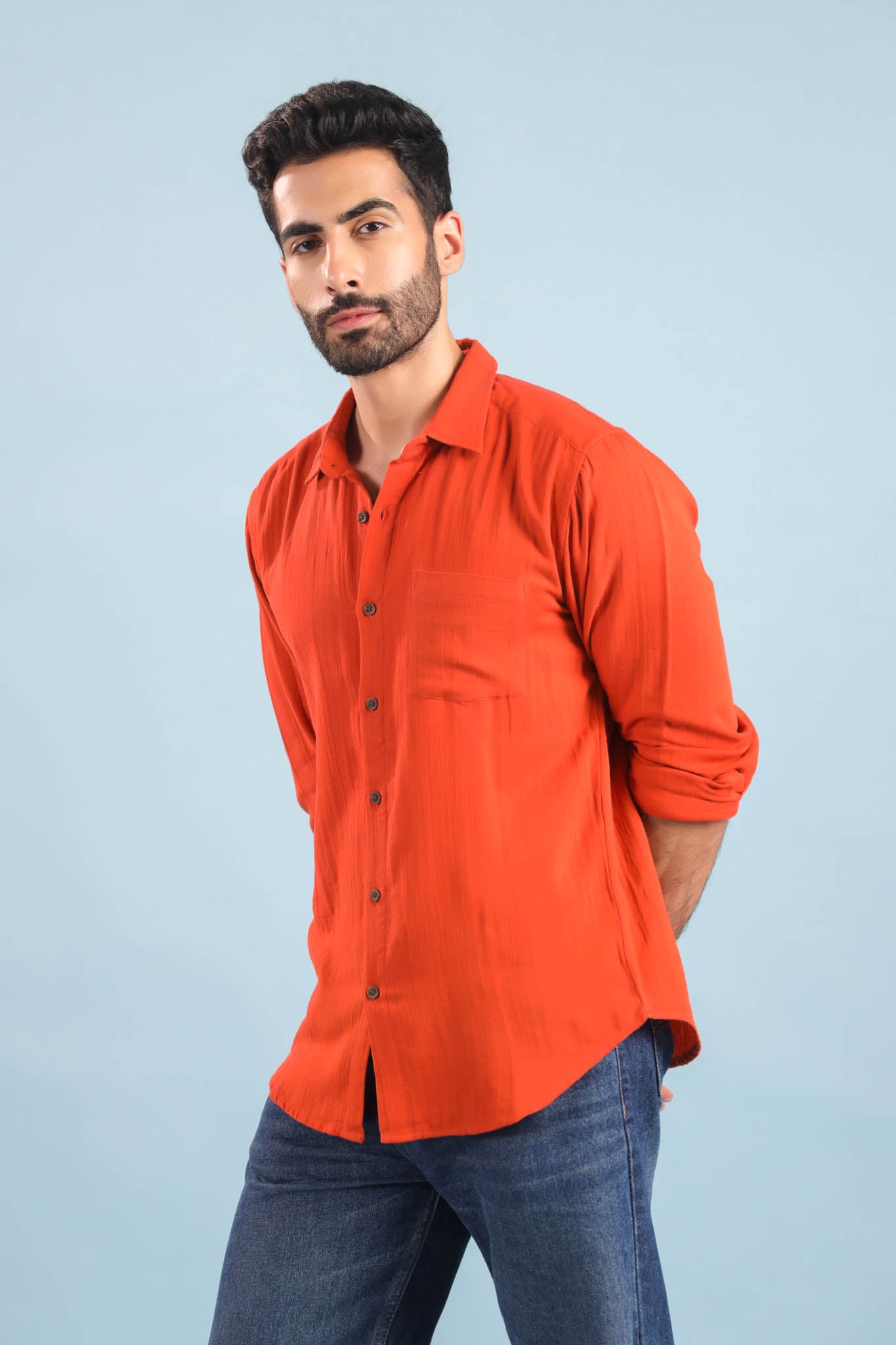 Men’s Double Gauze Cotton Shirt - Rust