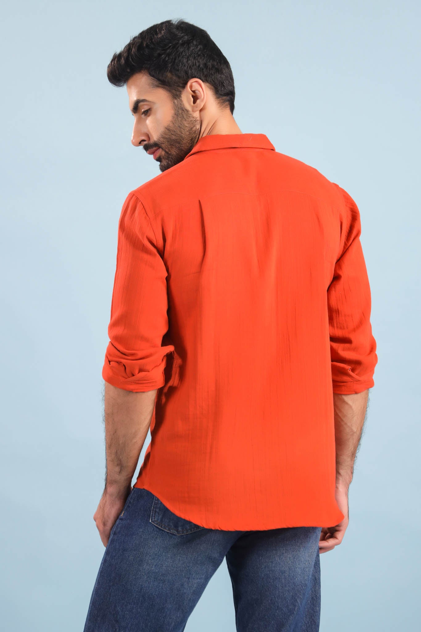 Men’s Double Gauze Cotton Shirt - Rust