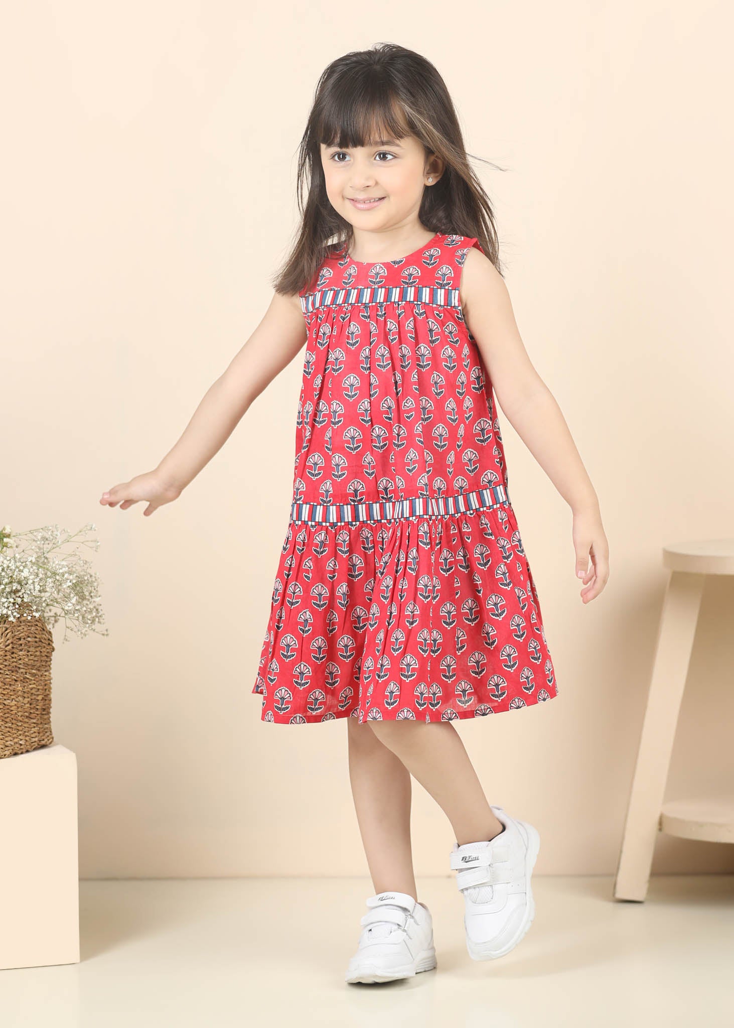 Mia Buti Cotton Dress Girls – Red (2–12 Yrs)
