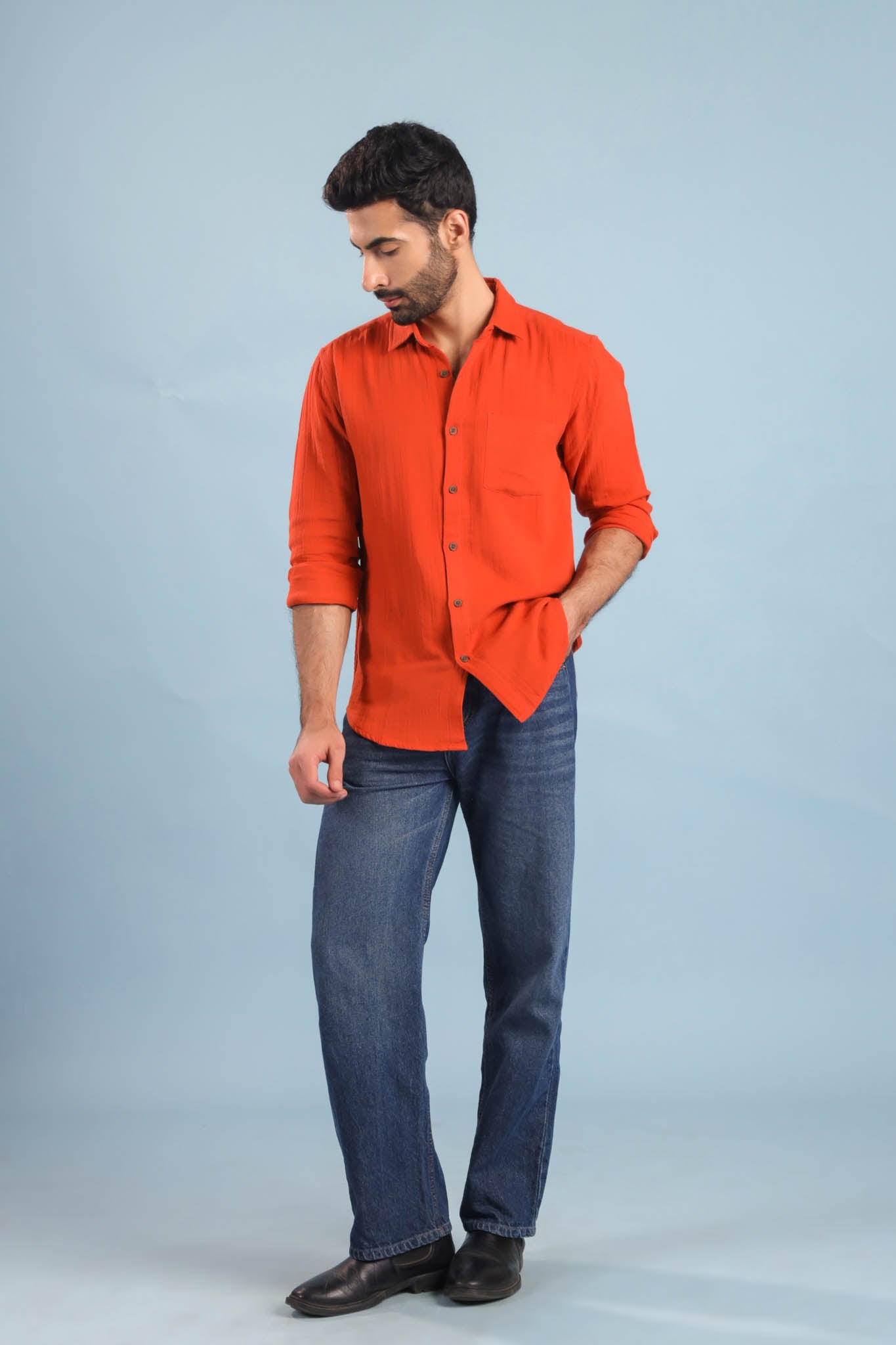 Men’s Double Gauze Cotton Shirt - Rust