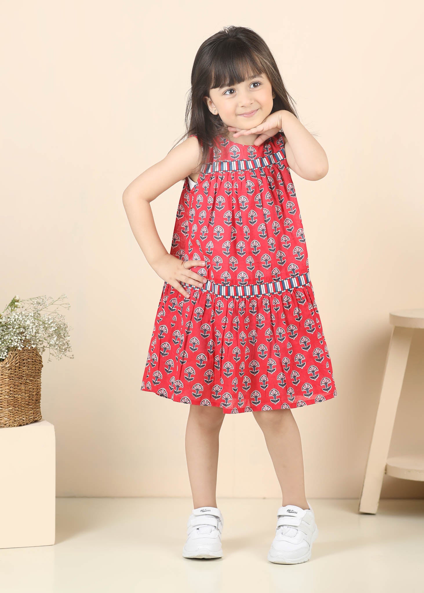 Mia Buti Cotton Dress Girls – Red (2–12 Yrs)