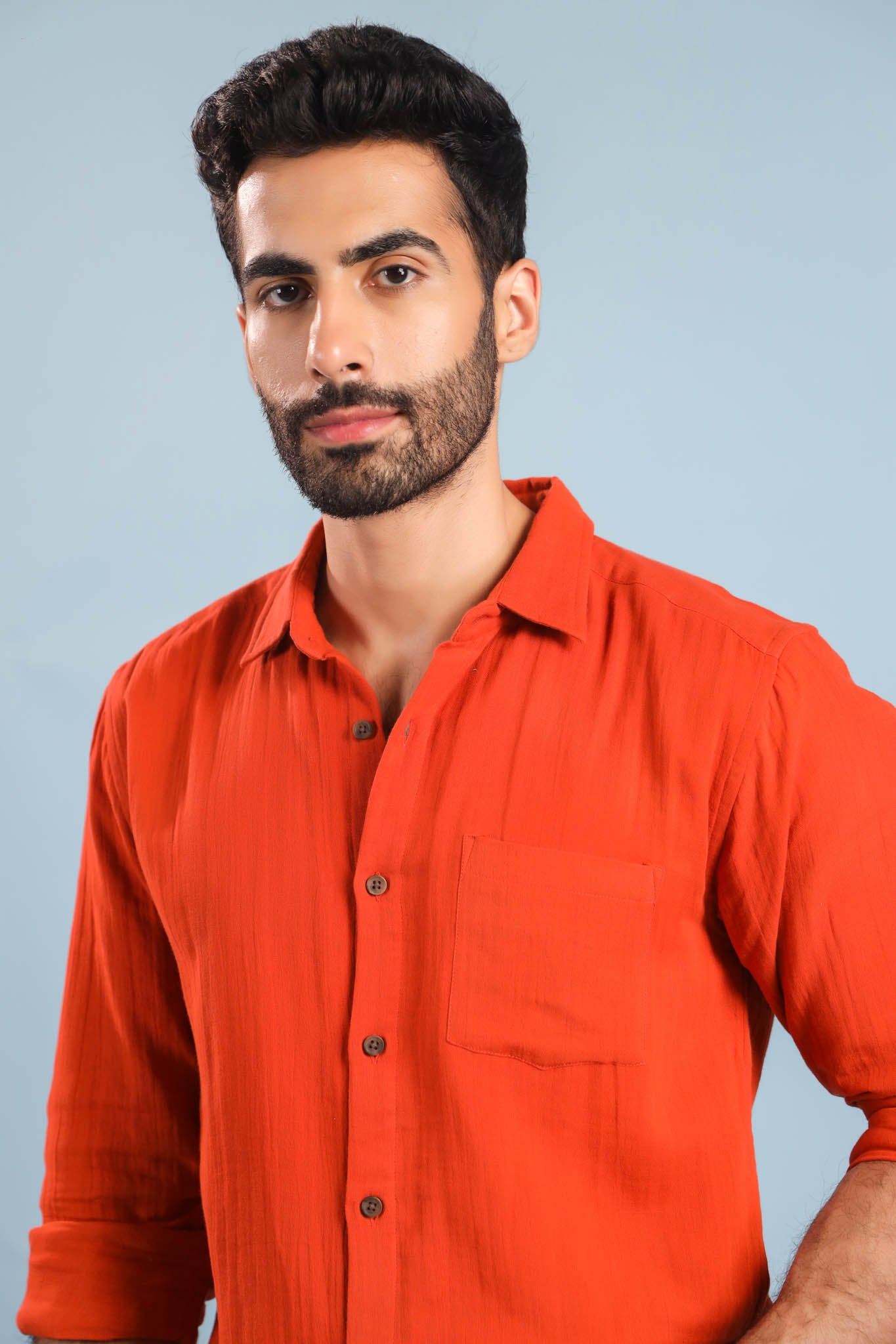 Men’s Double Gauze Cotton Shirt - Rust
