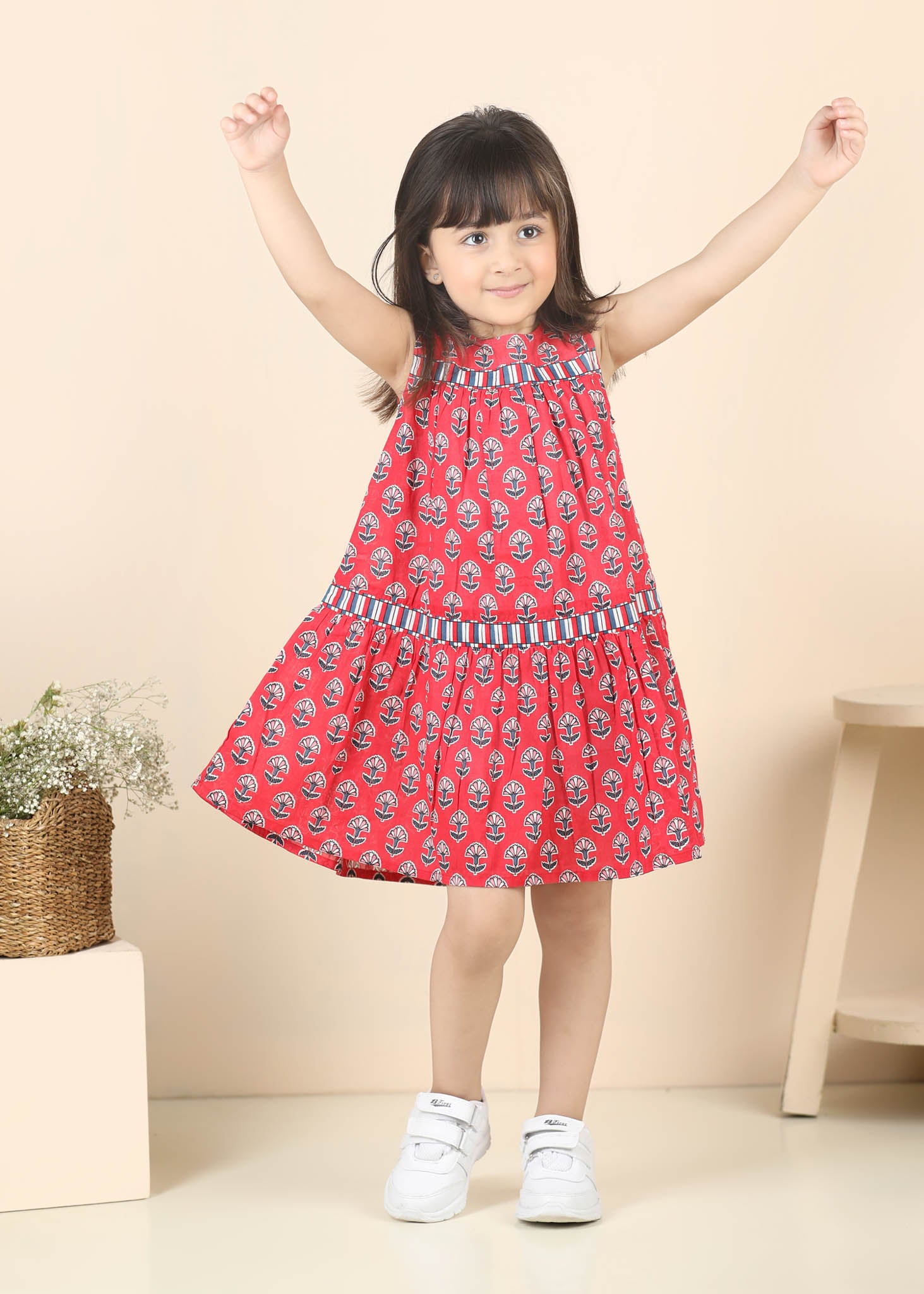 Mia Buti Cotton Dress Girls – Red (2–12 Yrs)