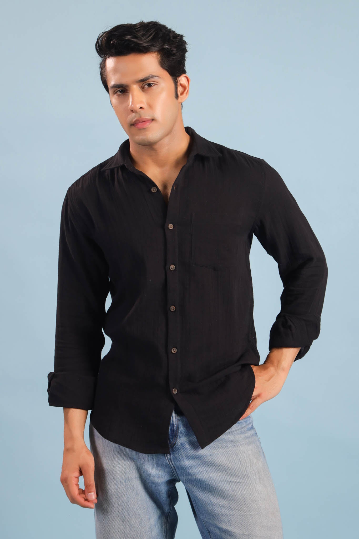 Men’s Double Gauze Cotton Shirt – Black