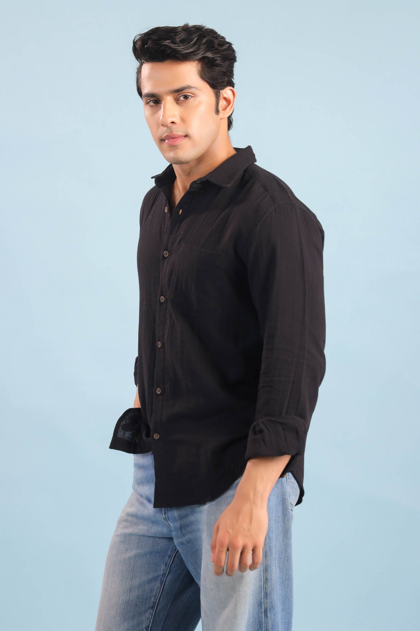 Men’s Double Gauze Cotton Shirt – Black