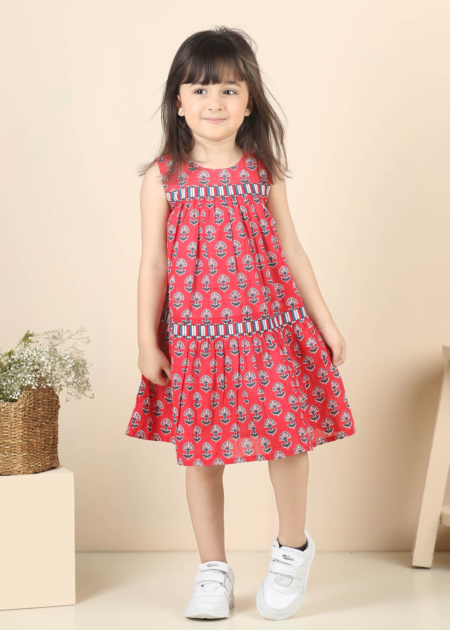 Mia Buti Cotton Dress Girls – Red (2–12 Yrs)