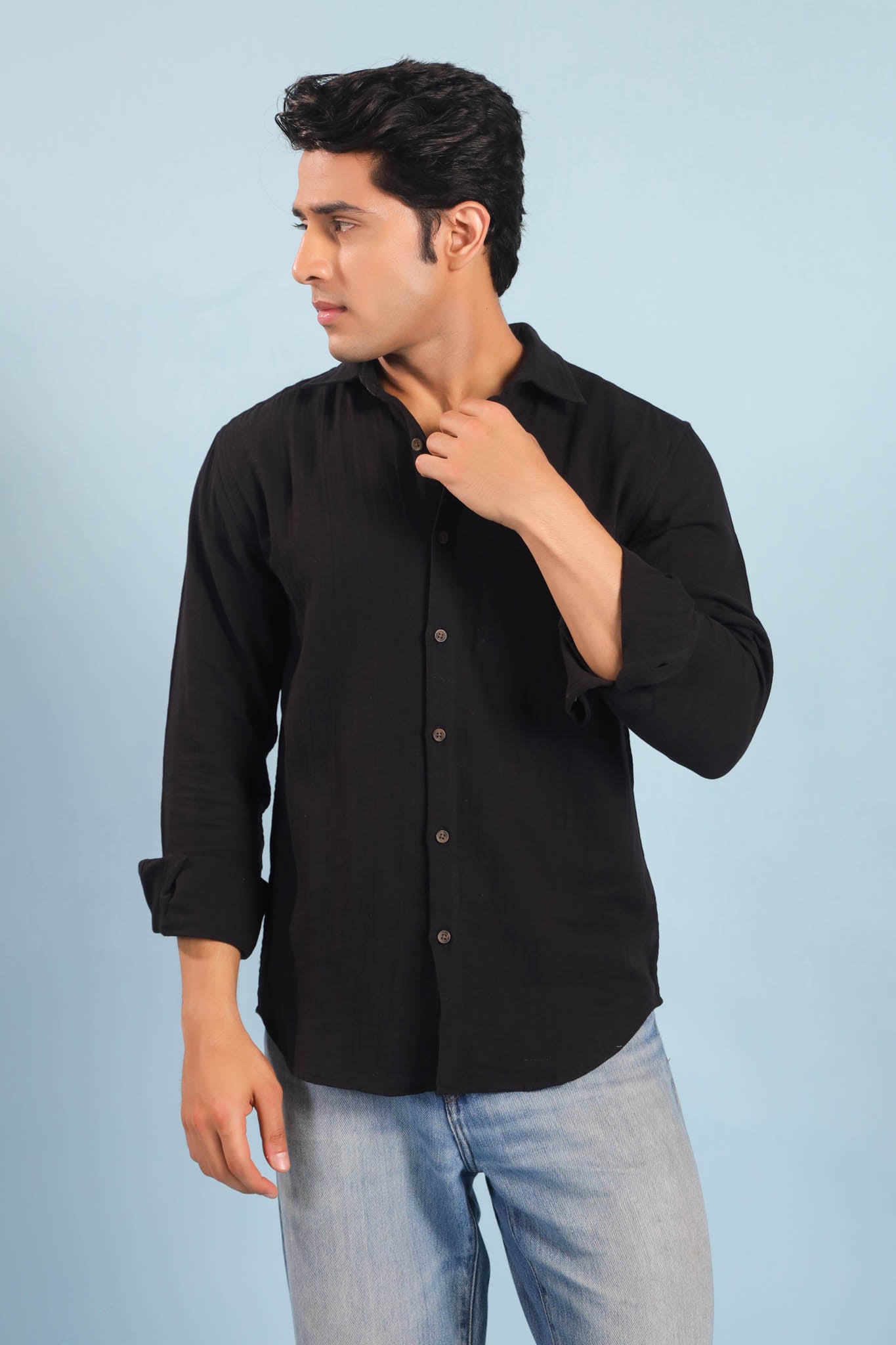 Men’s Double Gauze Cotton Shirt – Black