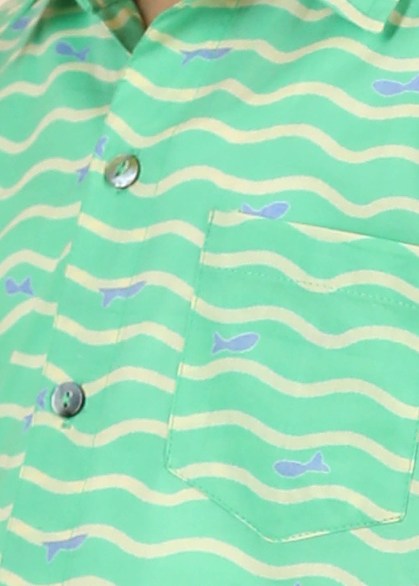 Fish Print Cotton Shirt – Green (6M–12 Yrs)