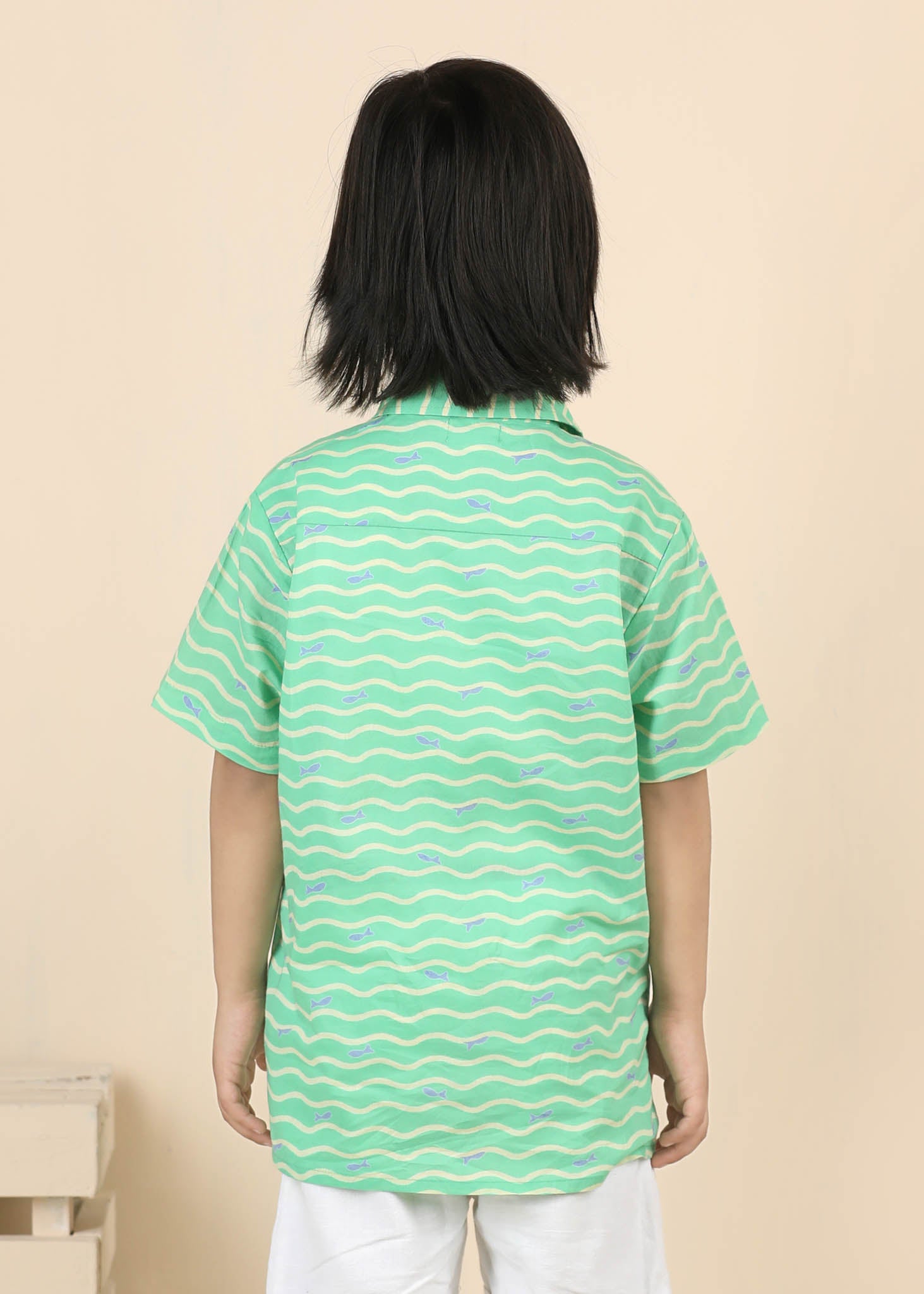 Fish Print Cotton Shirt – Green (6M–12 Yrs)
