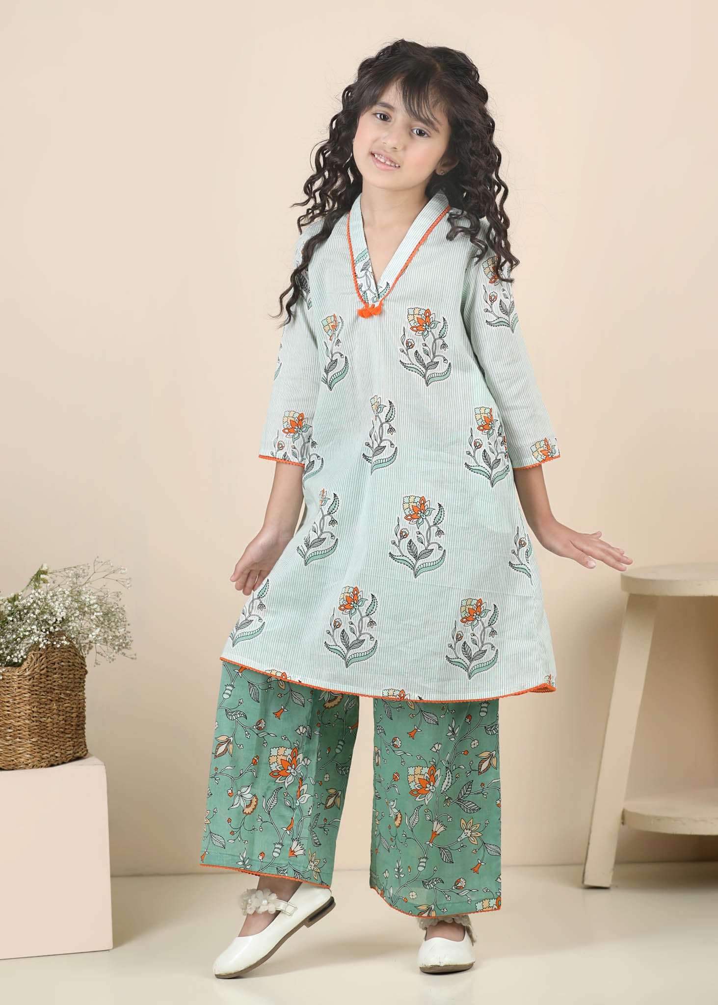 Arya Cotton Kurta Pant Set – Green (2–12 Yrs)