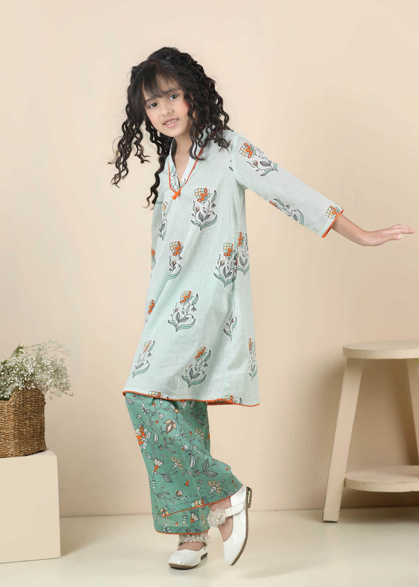 Arya Cotton Kurta Pant Set – Green (2–12 Yrs)