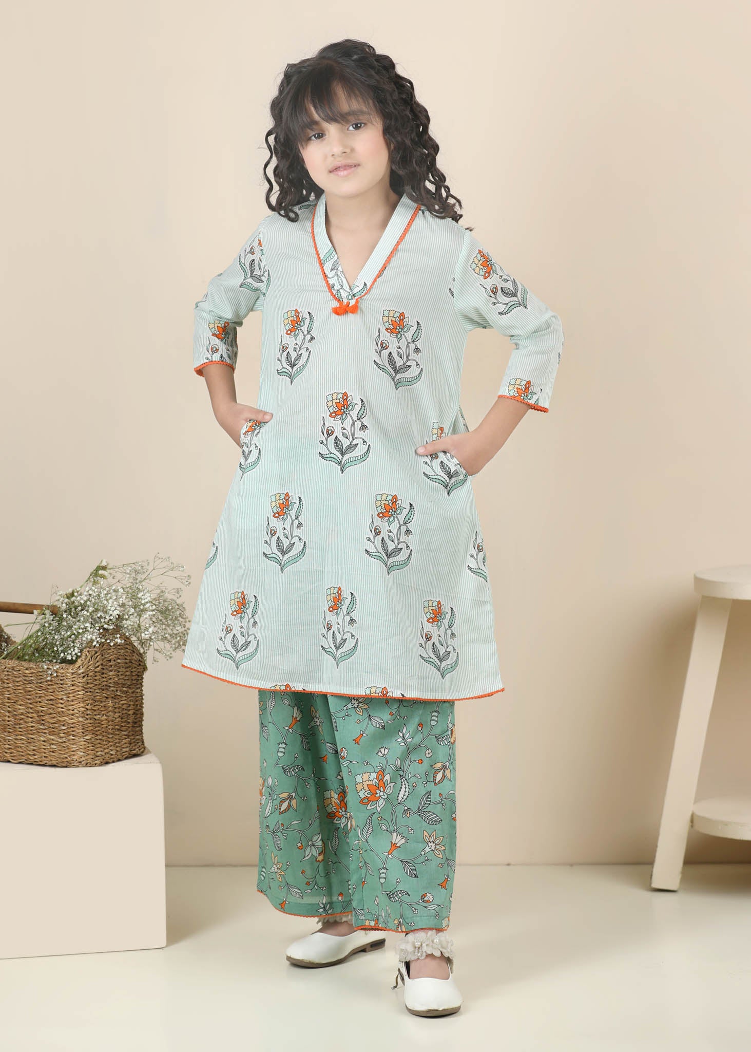 Arya Cotton Kurta Pant Set – Green (2–12 Yrs)