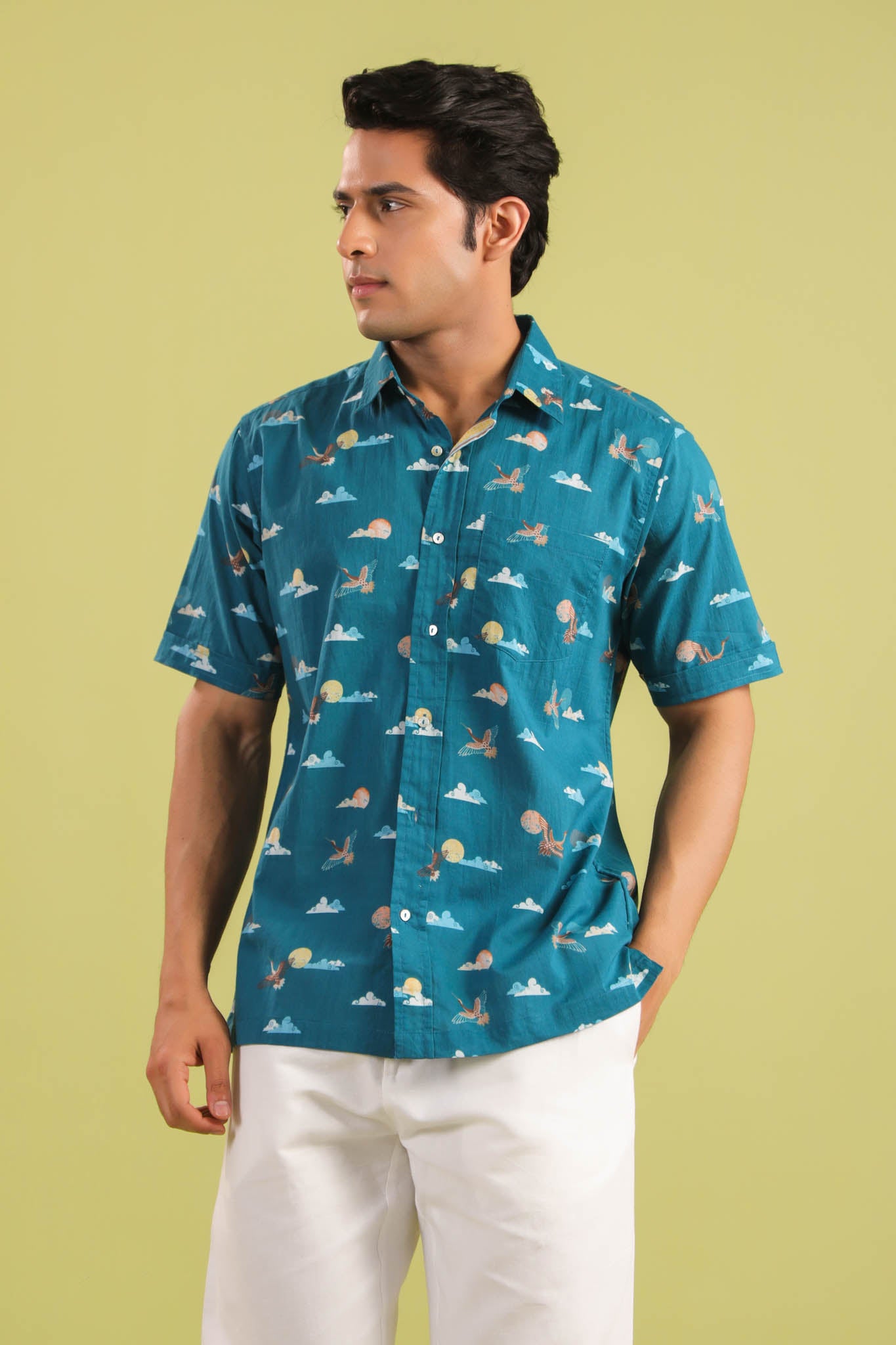 Rising Sun Cotton Shirt – Teal