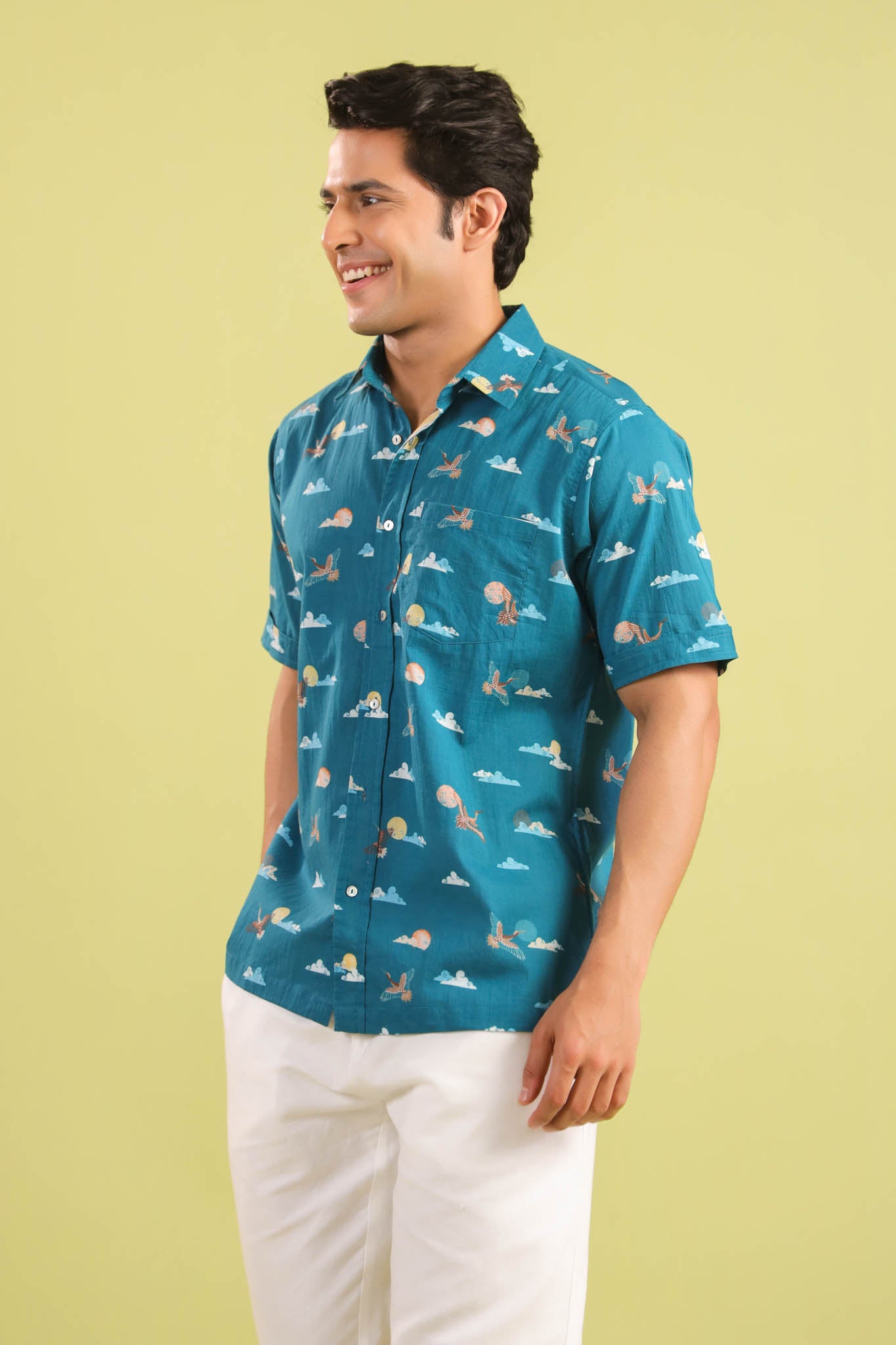 Rising Sun Cotton Shirt – Teal